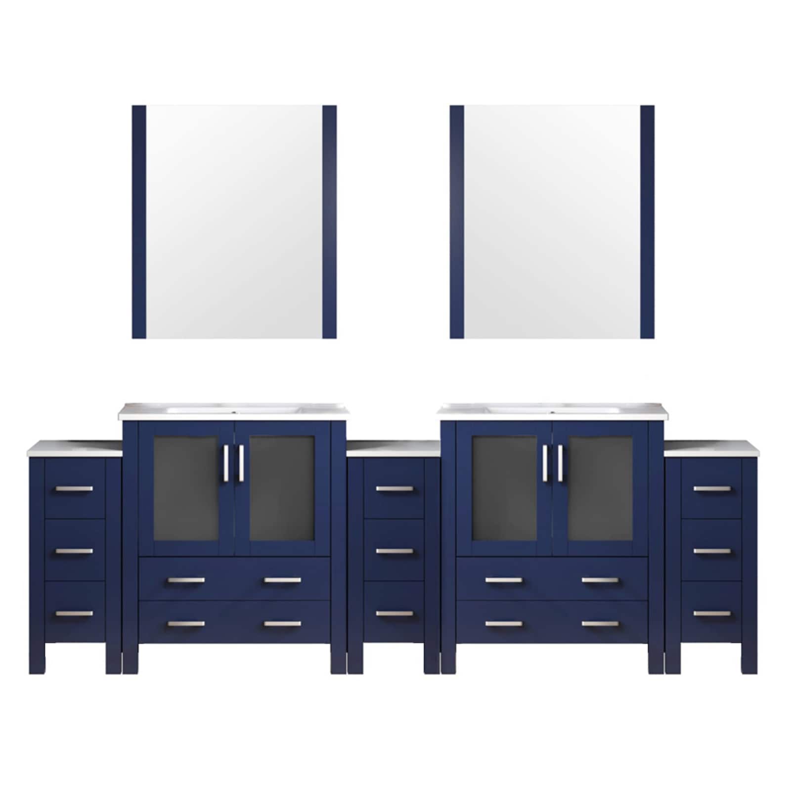 Lexora LVV108D36E610 Volez 108-in Navy Blue Double Sink Bathroom Vanity with White Ceramic Top (Mirror Included)