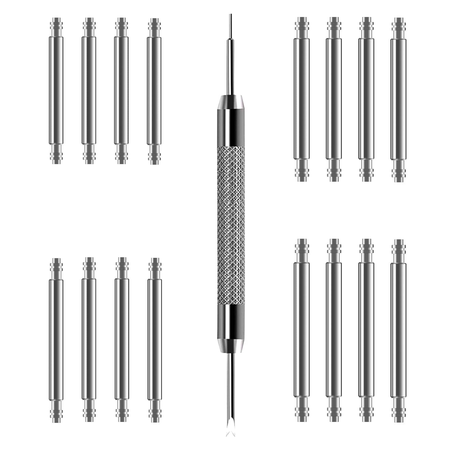 Aoibox  Watch Band Pins Tool Kit 12 26mm Heavy Duty Watch Spring Bars with Removal Tool Stainless Steel