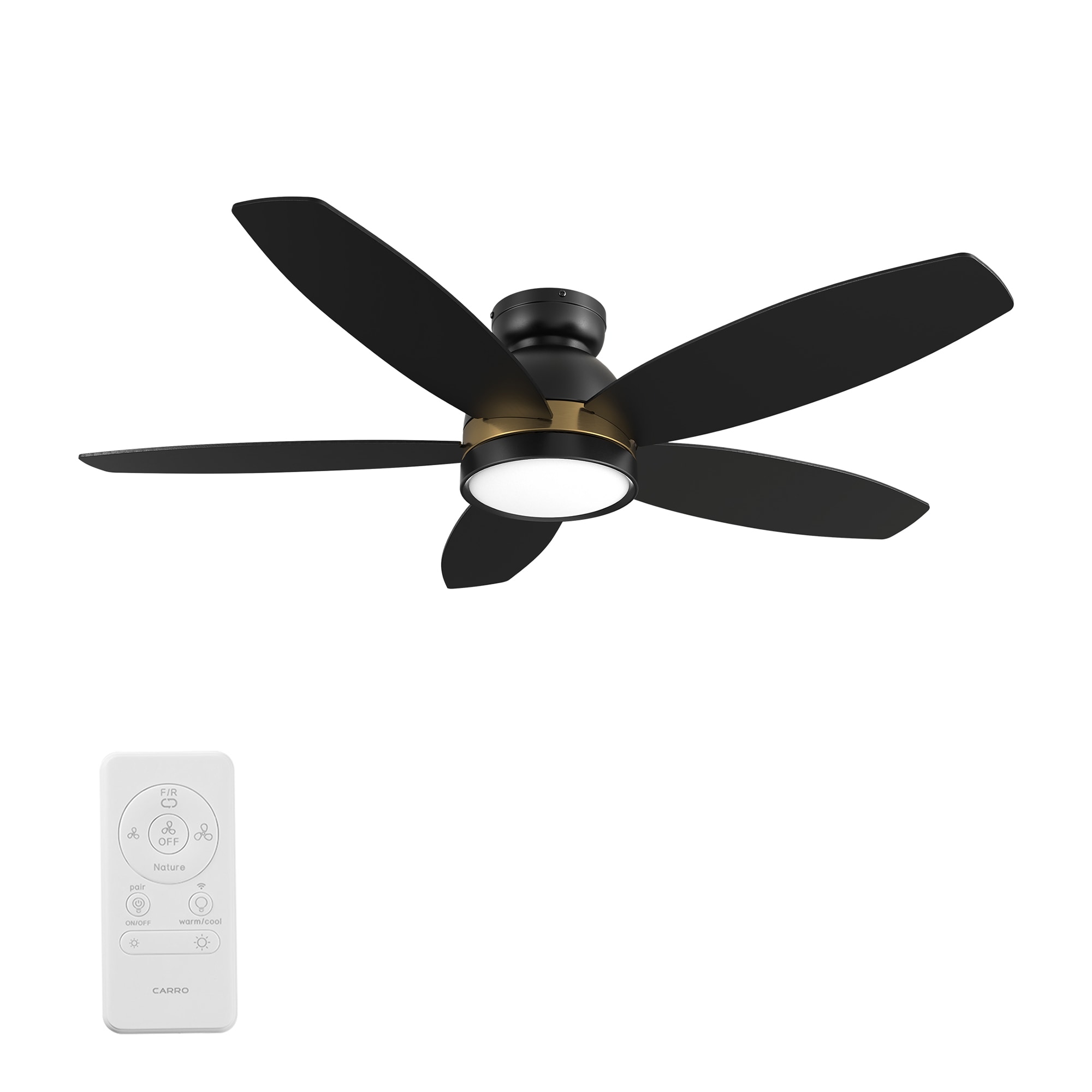 CARRO USA LS485Q5-L12-B2-1-FM Levi 48-in Integrated LED Outdoor Flush Mount Smart Black with Black Blades Ceiling Fan With Light - Remote Included ( 5 -Blade )