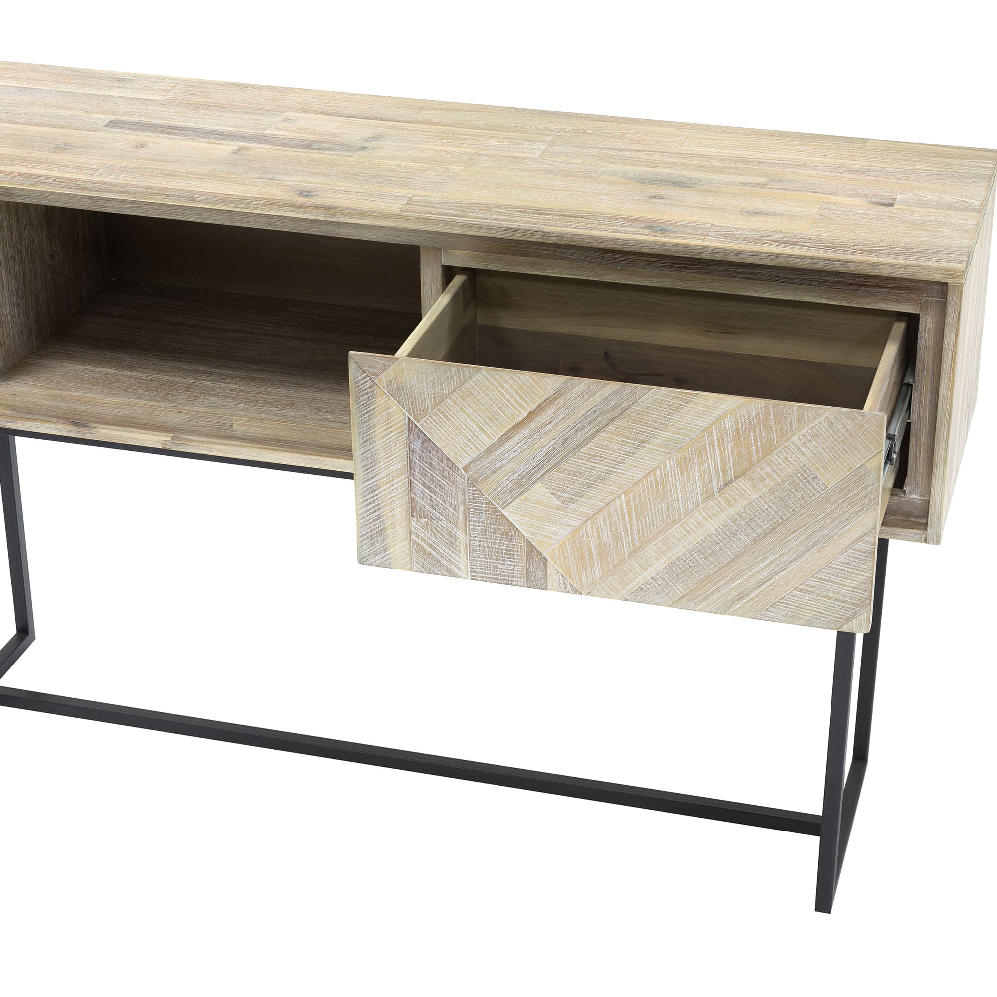 Transitional Beige Acacia Wood Console Table with Storage