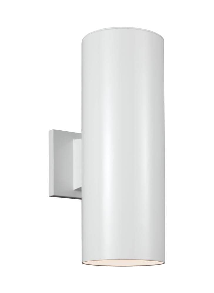 Generation Lighting 8313802-15 Outdoor Cylinders 2 -Light 14.2500-in H Polished White Hardwired Outdoor Wall Light