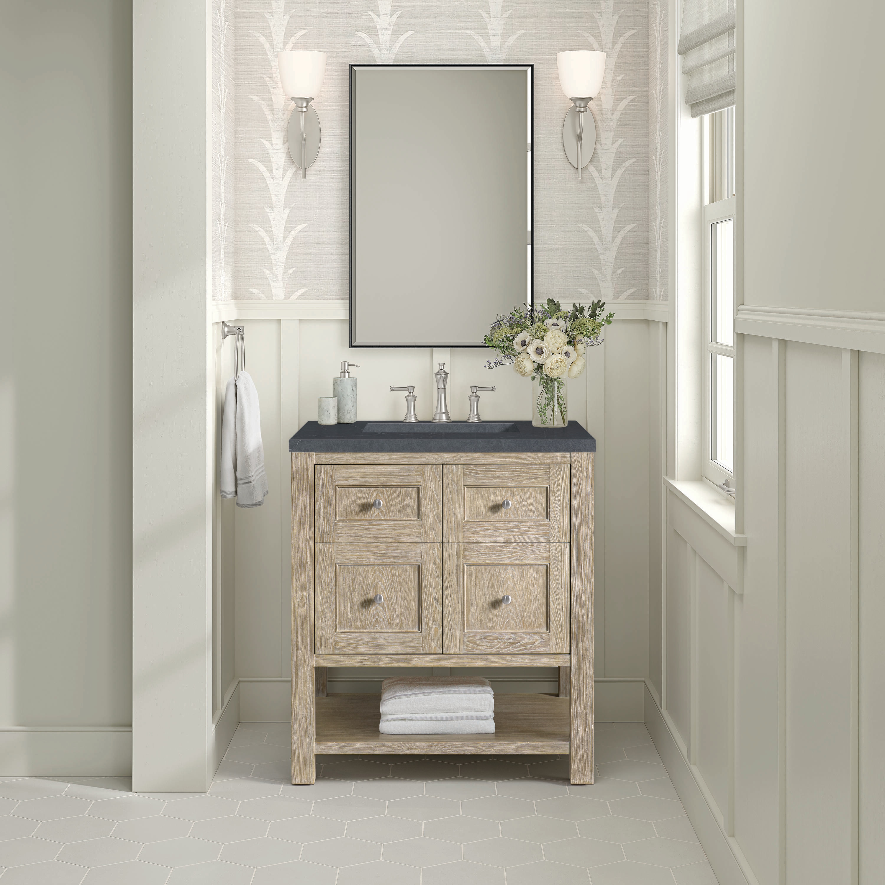 Breckenridge 30" Whitewashed Oak Single Vanity with Charcoal Soapstone Top