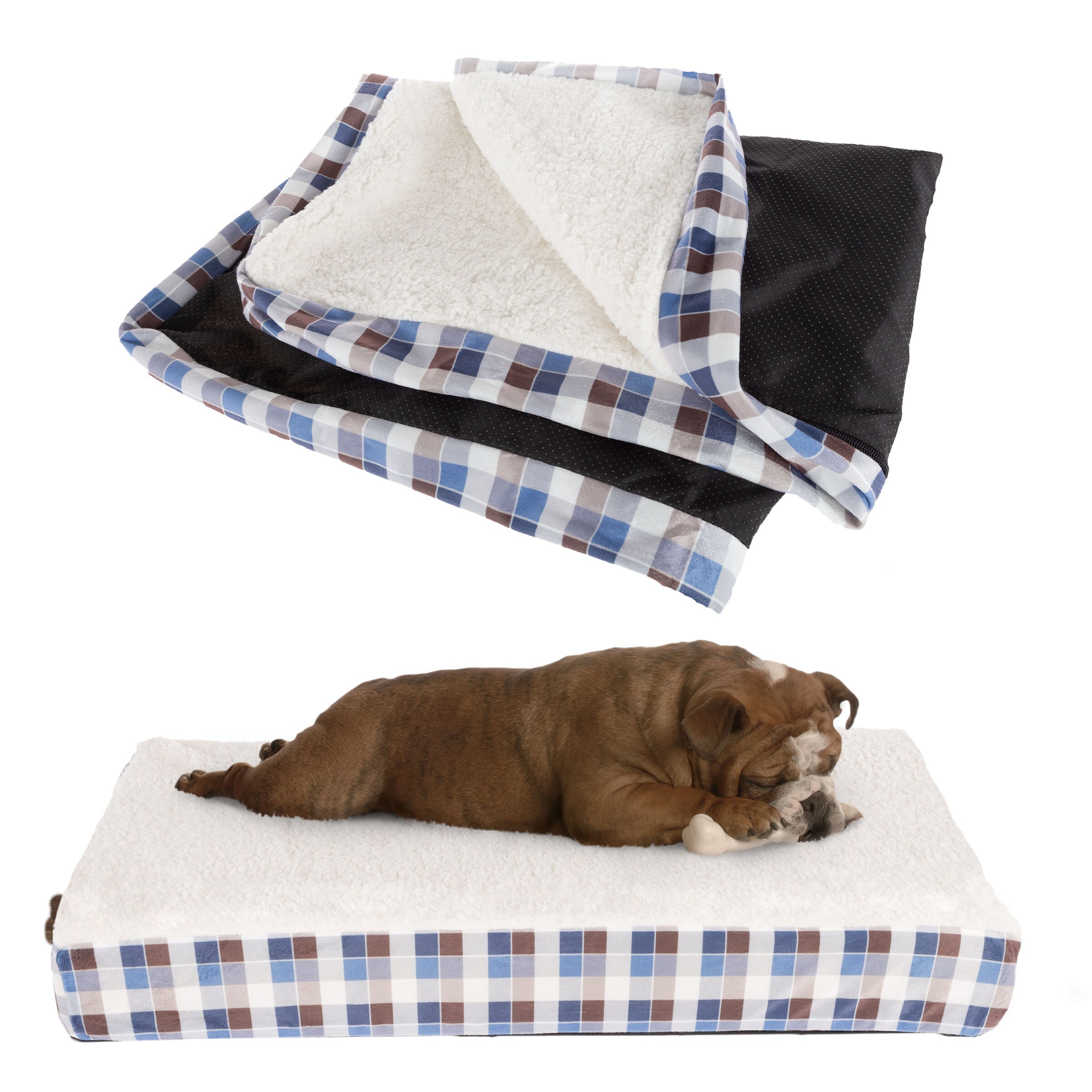 PETMAKER PET5089COVPLD Rectangular Fireside Allure Plaid Polyester Pillow Dog Bed ( Medium )