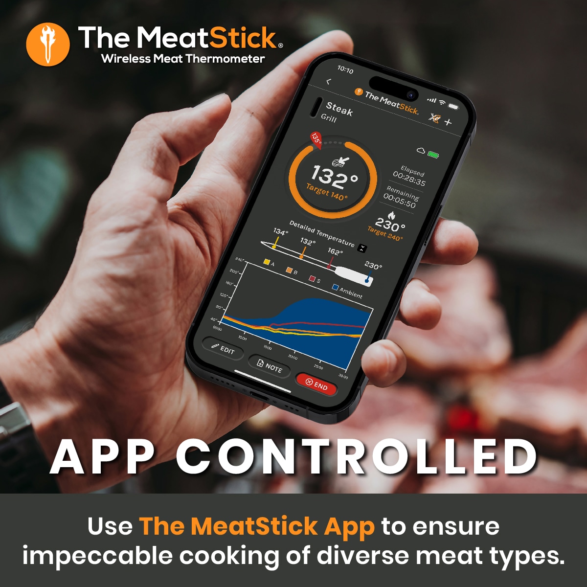 The MeatStick MeatStick 4 Series Rectangle Bluetooth Compatibility Grill  Thermometer in the Grill Thermometers department at