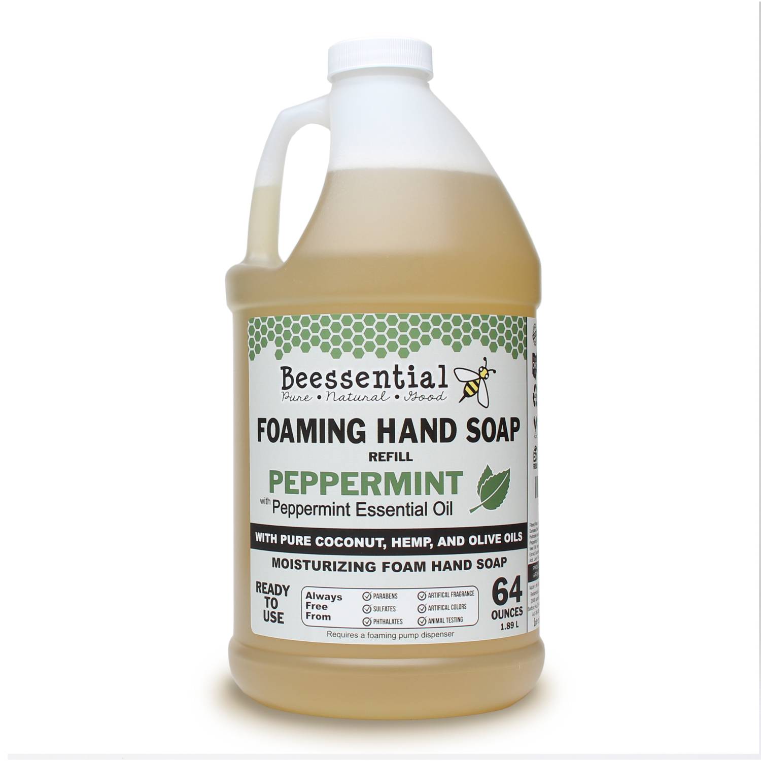 Lehman's 100061488 Beessential Foaming Hand Soap Refill Peppermint 64 Fluid Ounce