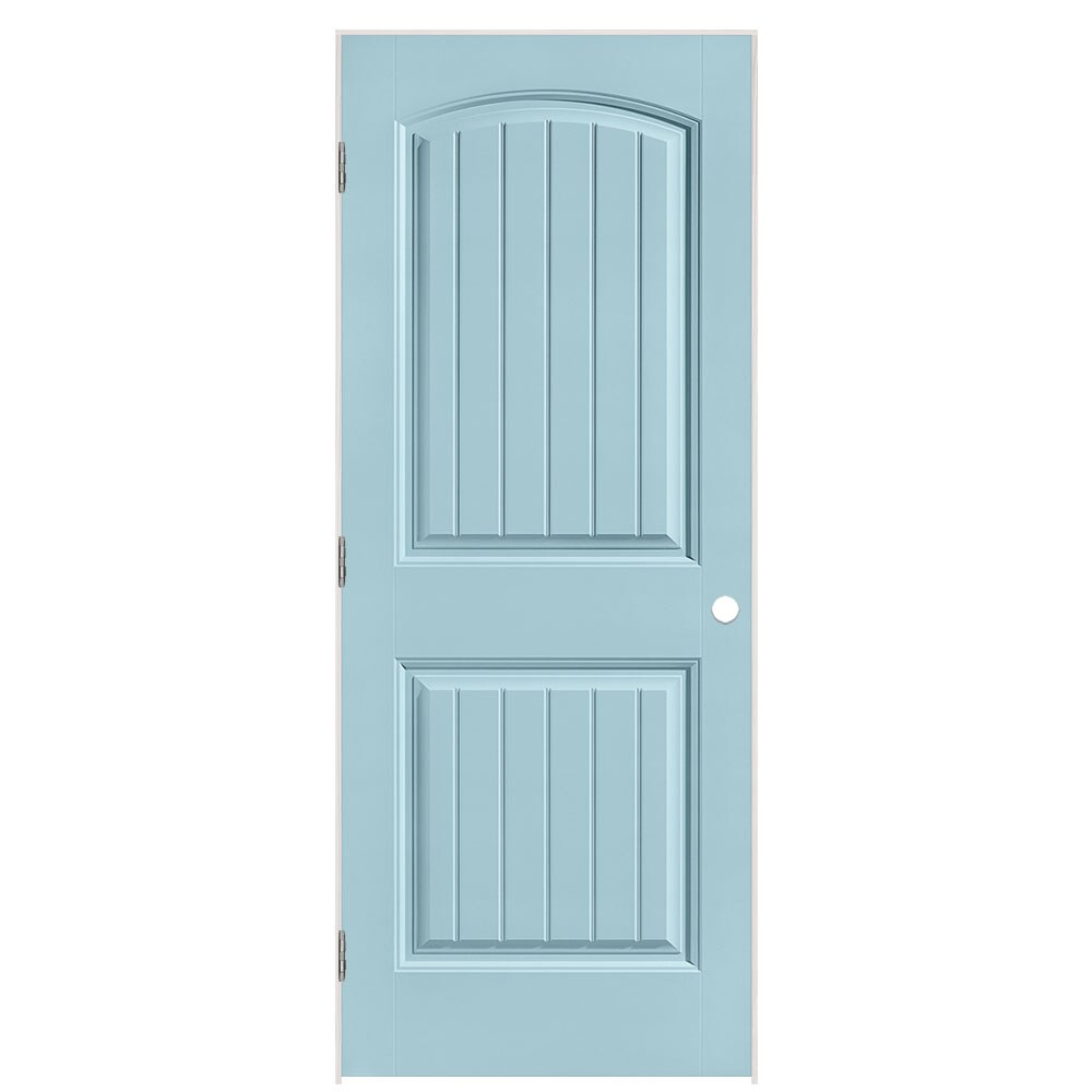 Masonite 1443588 32-in x 80-in Sea Mist Hollow core 2-panel round top plank Left hand Smooth Prefinished Molded composite Flat Jamb Single Prehung Interior Door
