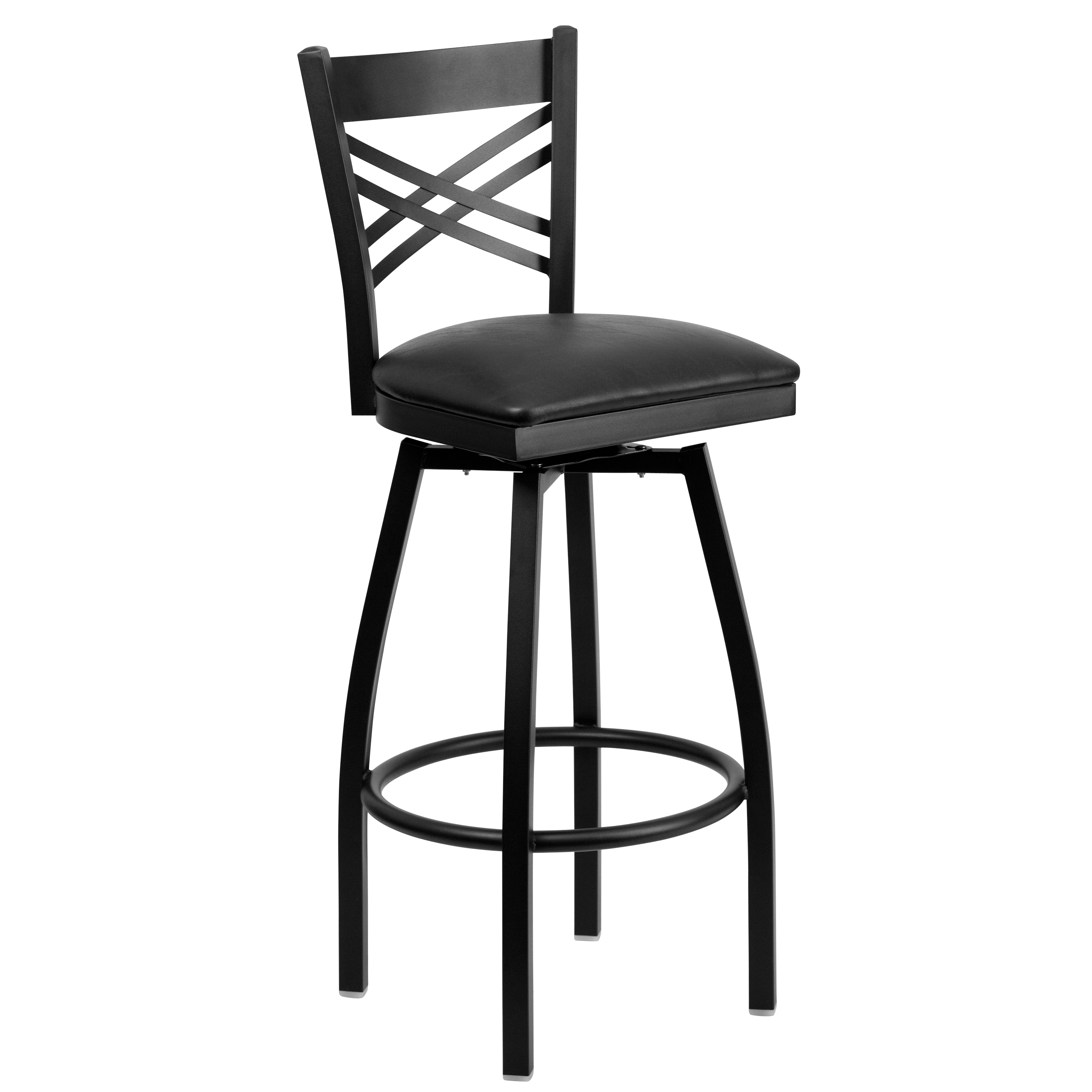 Flash Furniture 847254056199 Black Vinyl Seat/Black Metal Frame 32.0-in H Bar height Square seat Upholstered Swivel Metal Bar Stool and Back