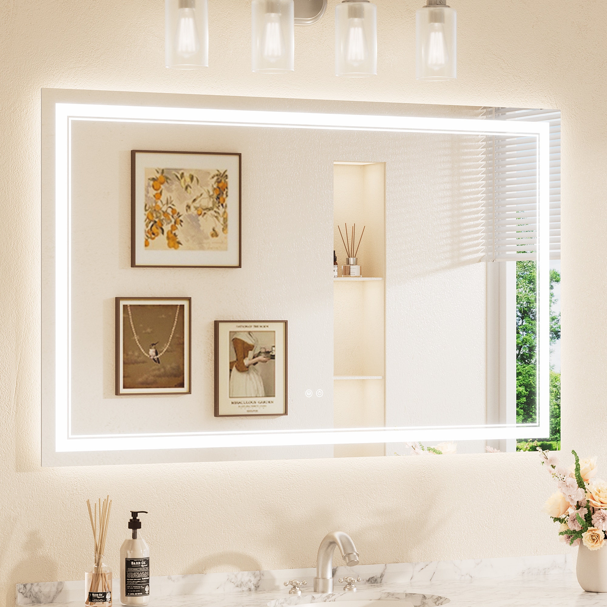 TETOTE 48x30 Inch LED Mirror Polished Frameless Rectangle Dimmable Fog Free Bathroom Vanity Mirror