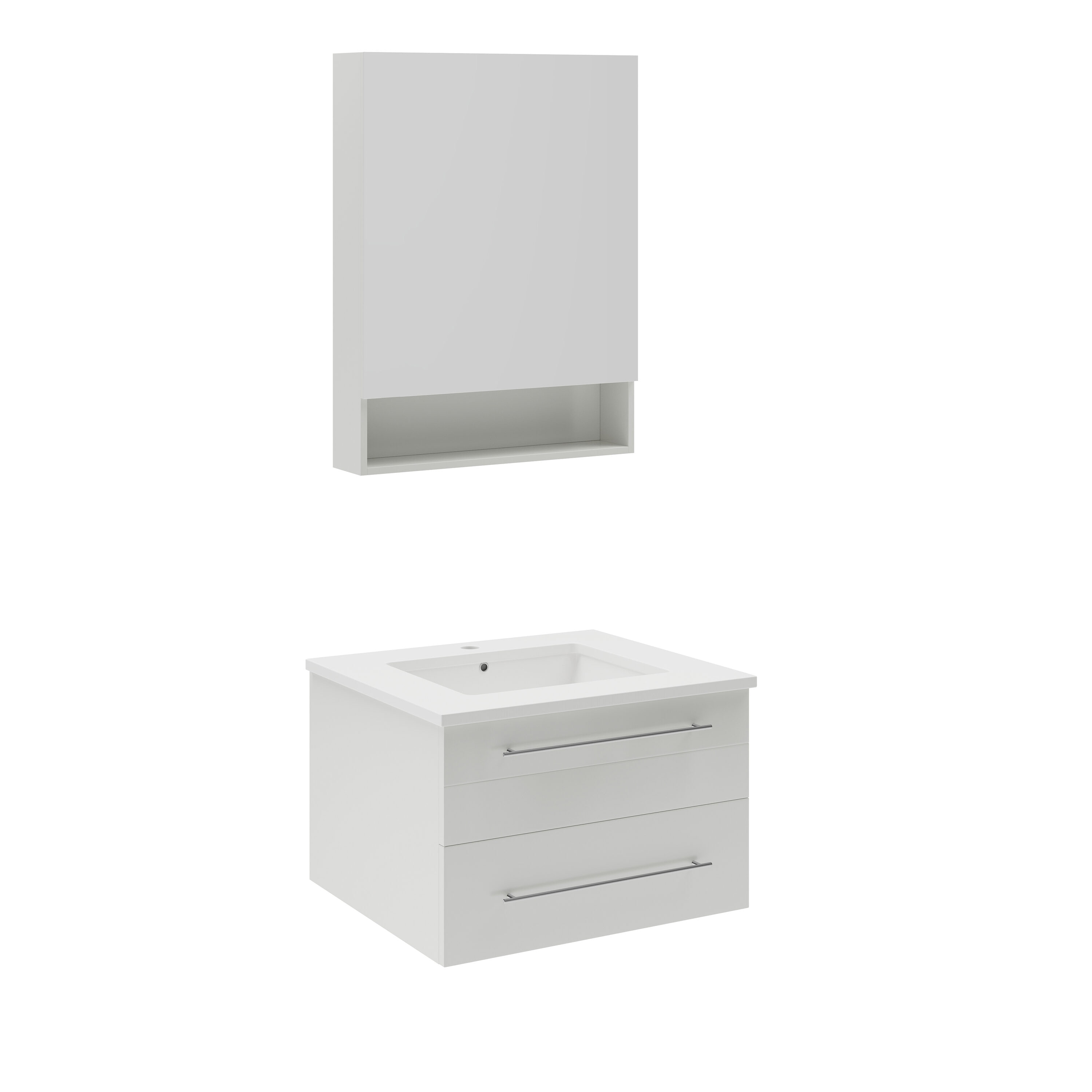 White Quartz Stone Wall Mounted Vanity Set with Medicine Cabinet