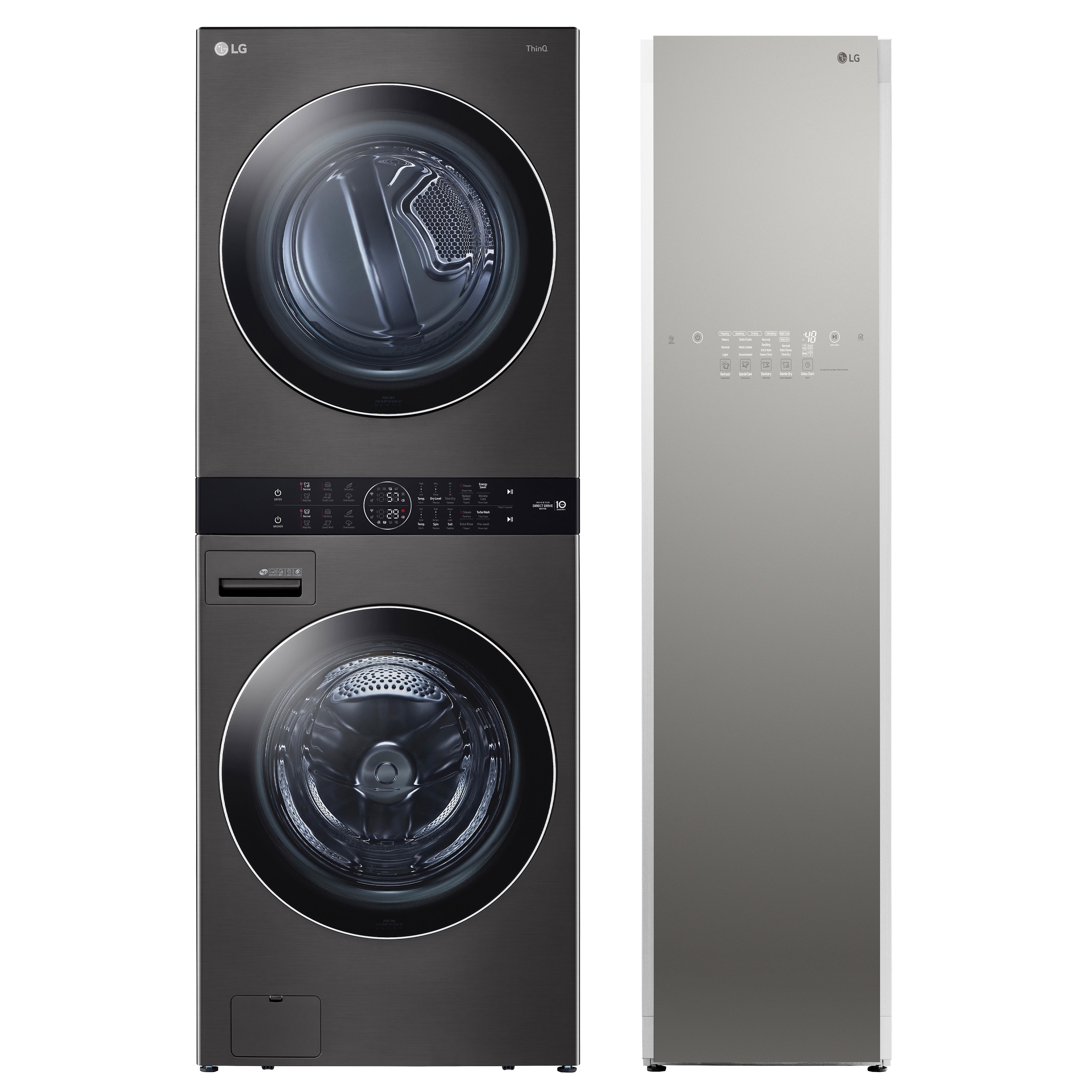 Shop LG Washtower with Center Control Single Unit Washer Dryer & Styler  Steam Care system Black Steel Mirror at