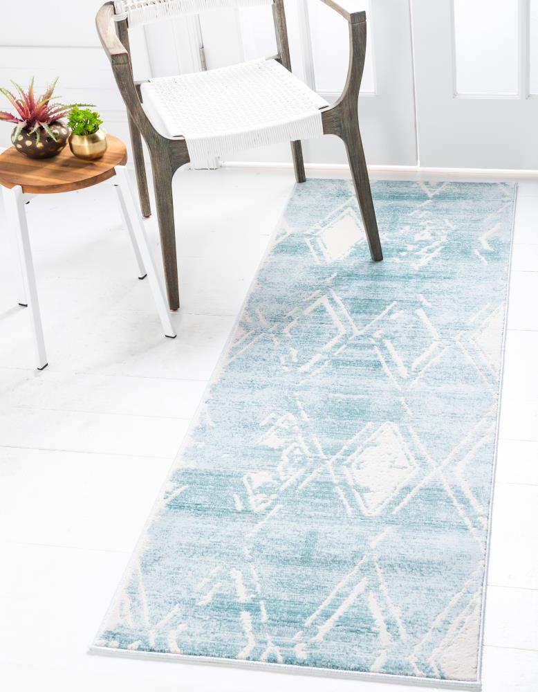 Unique Loom 3141218 Jill Zarin Carnegie Hill Uptown 2 x 6 (ft) Loomed Polypropylene Turquoise Rectangular Indoor Trellis Industrial Runner rug