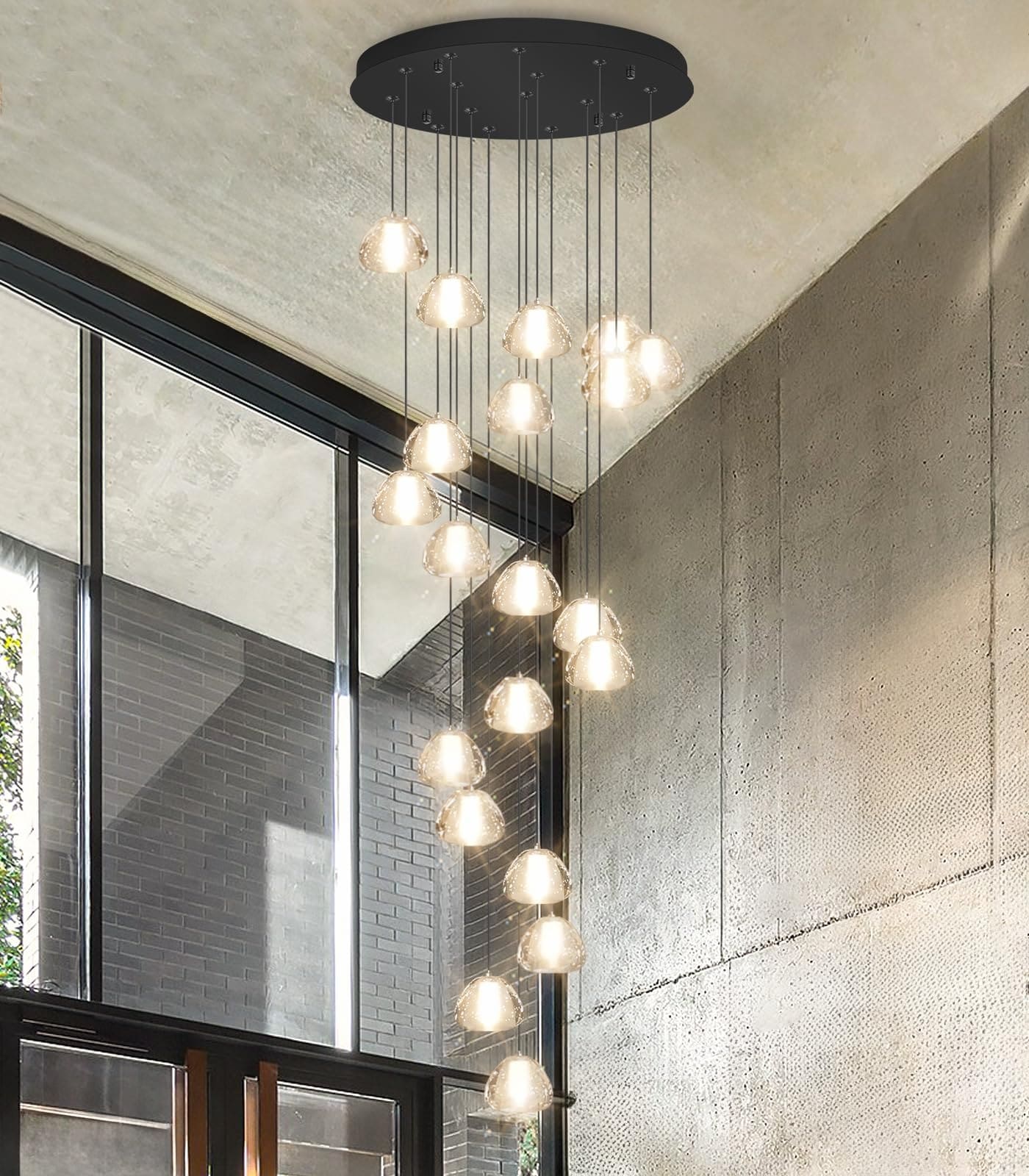 Anqtovp  Modern Crystal LED Chandelier 23.6 Inch Ceiling Light 100W 8000 Lumen 3000K Adjustable Height for Staircase Hallway Living Room 1 Piece