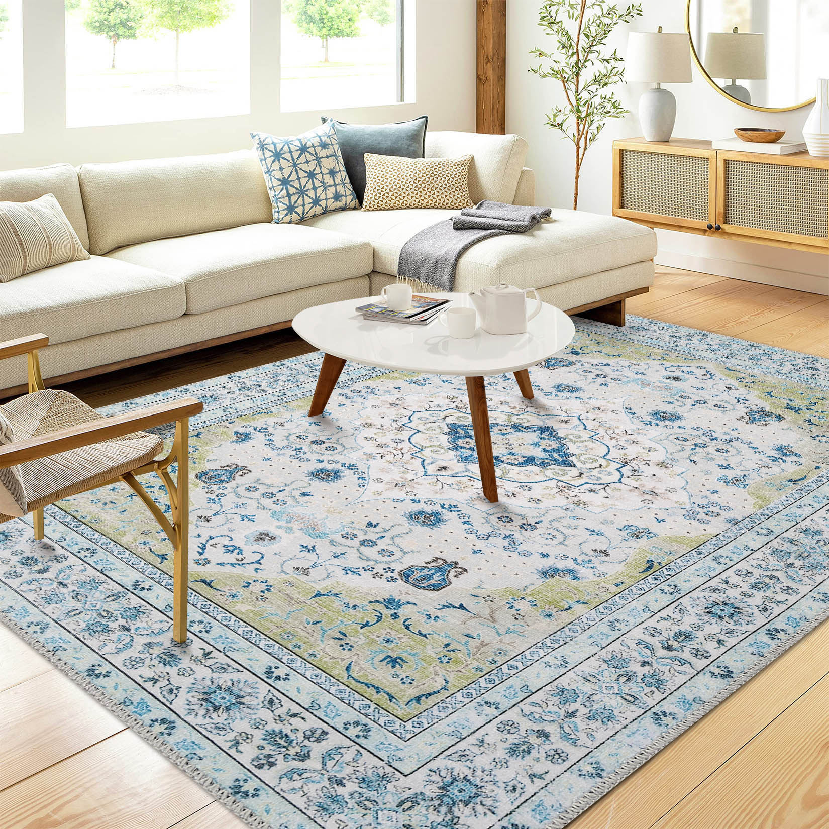 Garvee YXY-LO-PHO-0ZH2RLZL 5 x 7 (ft) Loomed Polyester Green/Gray Rectangular Indoor Floral/Botanical Persian Machine washable Area rug