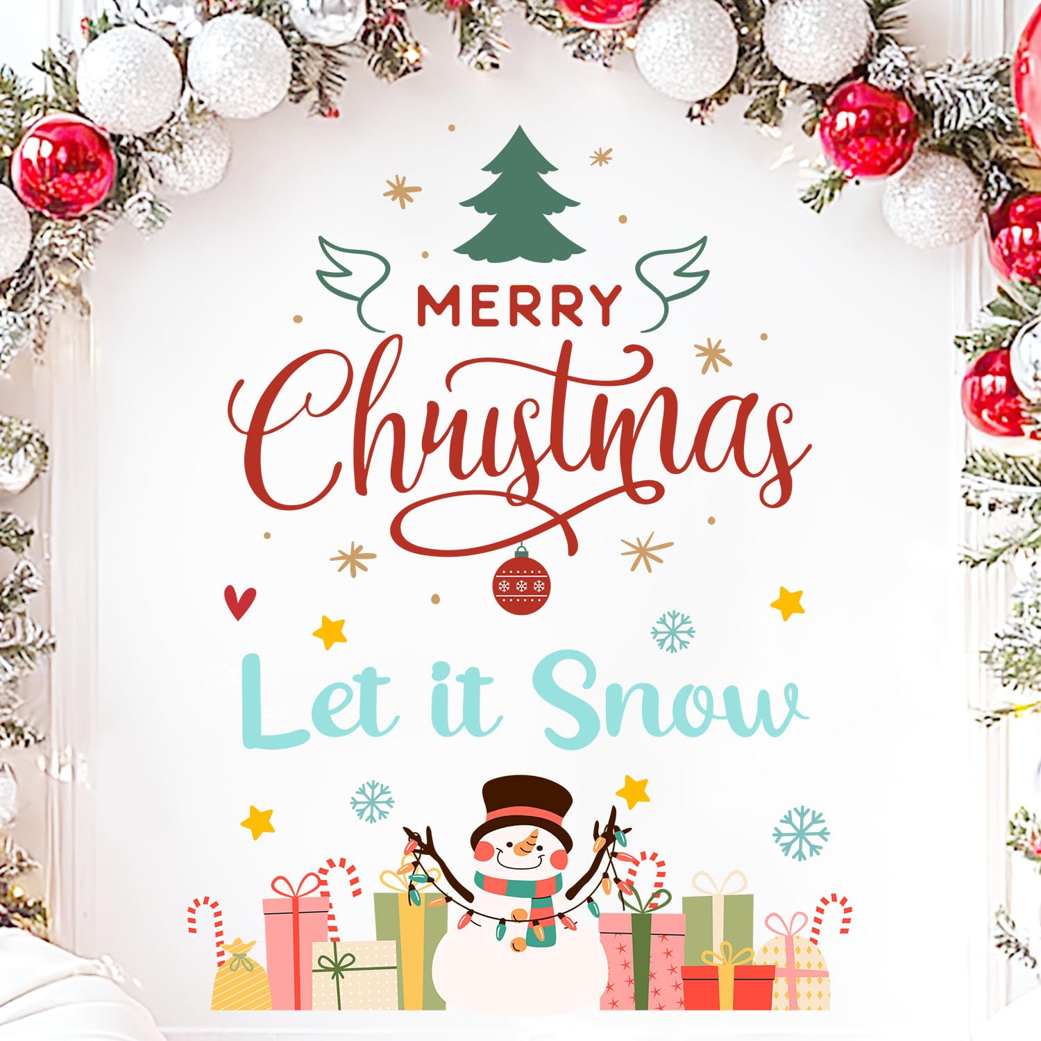 LAIFUCAM  Christmas Wall Decals Set Peel and Stick Holiday Window and Backdrop Stickers for Living Room Nursery Party Decor Easy Removable 1 Set