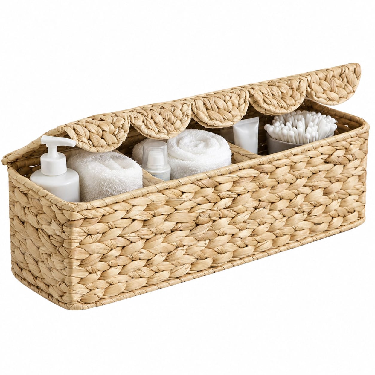 Paradigms Interiors Wicker Toilet Paper Storage Basket Scalloped Lid 3 Compartment Woven Organizer #514068539957