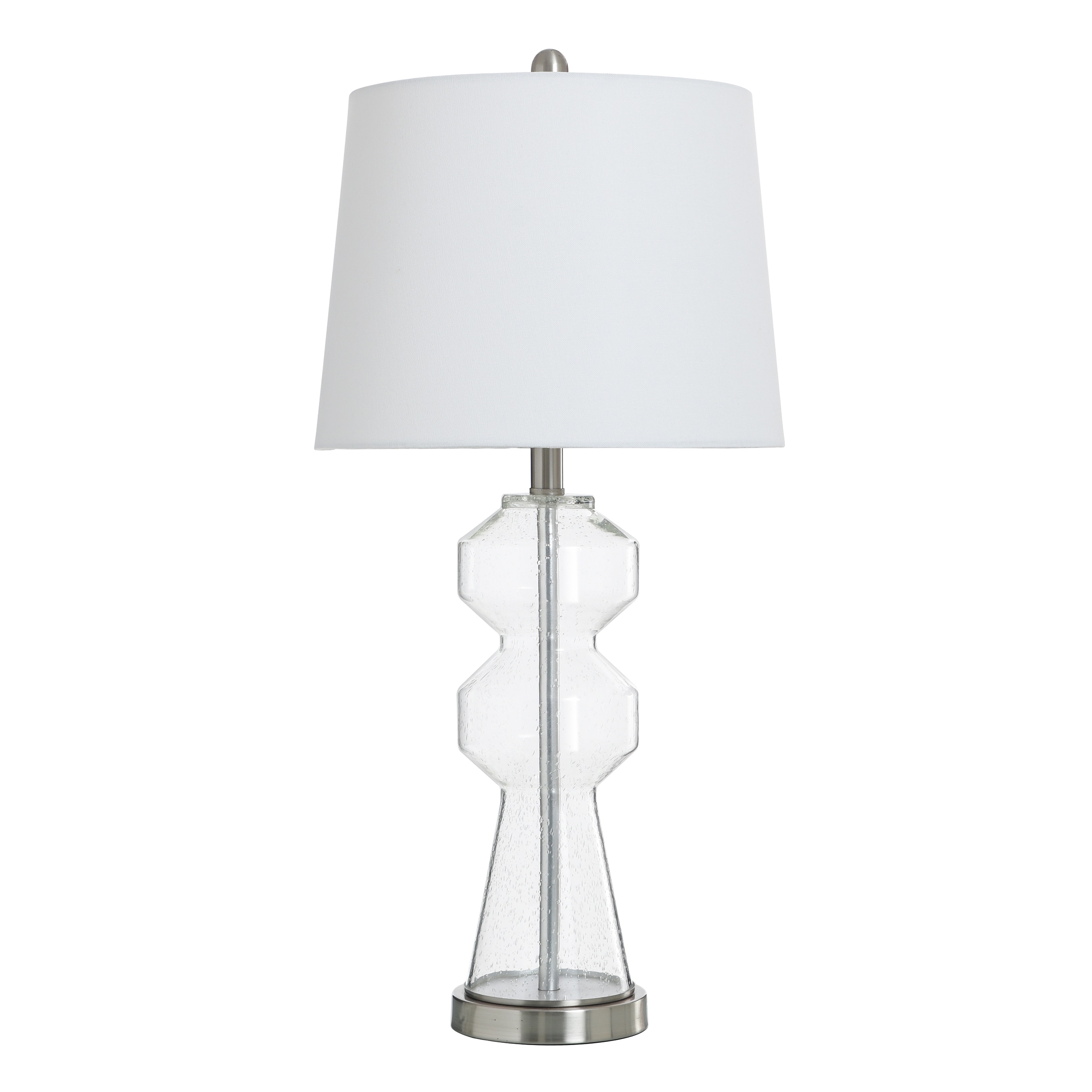 StyleCraft Home Collection L330087DS 29-in Clear Seeded Glass With Brushed Steel Metal 3-way Table Lamp with Linen Shade