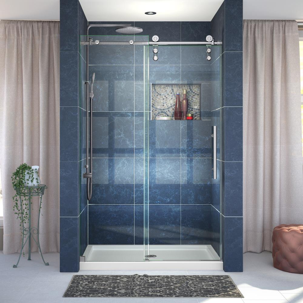 Enigma-Z Brushed Stainless Steel 76-in Frameless Bypass/Sliding Shower ...