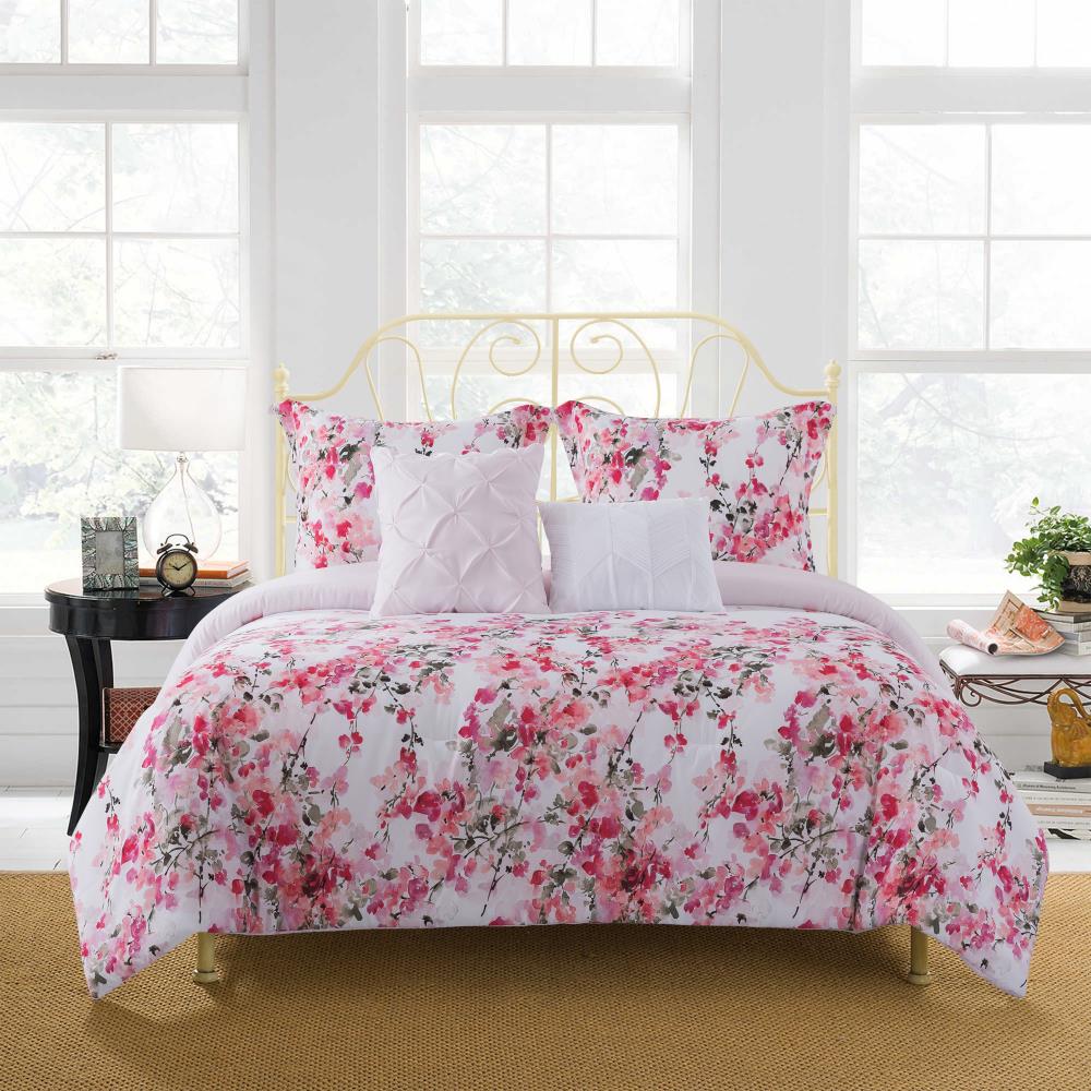 Details about   Neda 5 Piece Reversible Print Comforter Set Rose Full/Queen 