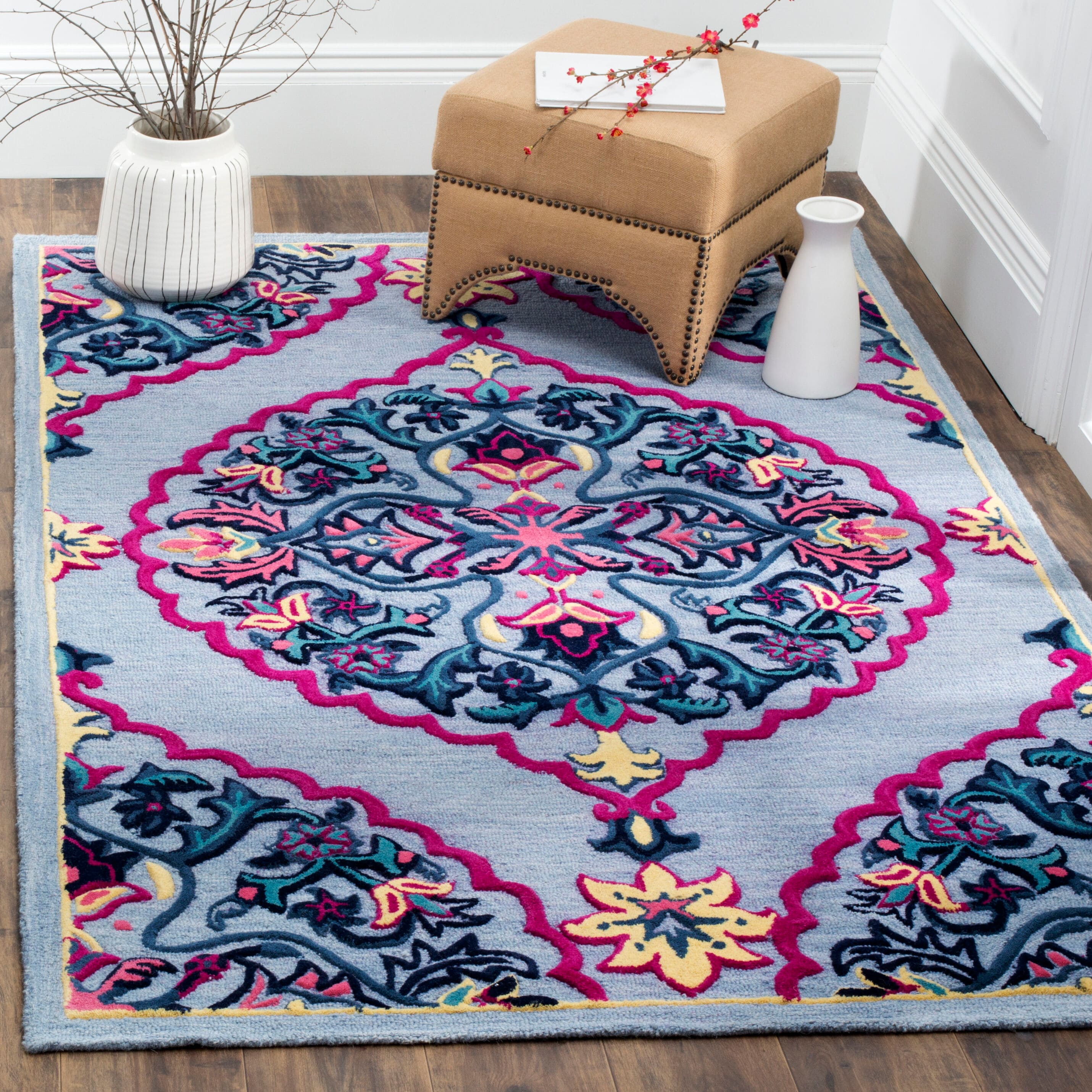 Safavieh BLG605G-5SQ Bellagio Nijar 5 x 5 (ft) Tufted Wool Blue/Multi Square Indoor Floral/Botanical Global Area rug