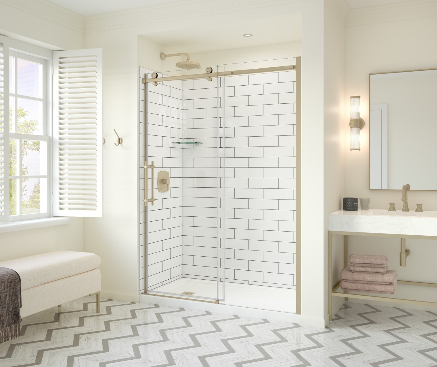 MAAX 137420-900-343-000 Odyssey Brushed Gold 57-in to 59-in W x 78-in H Frameless Clear Glass Sliding Soft Close Shower door