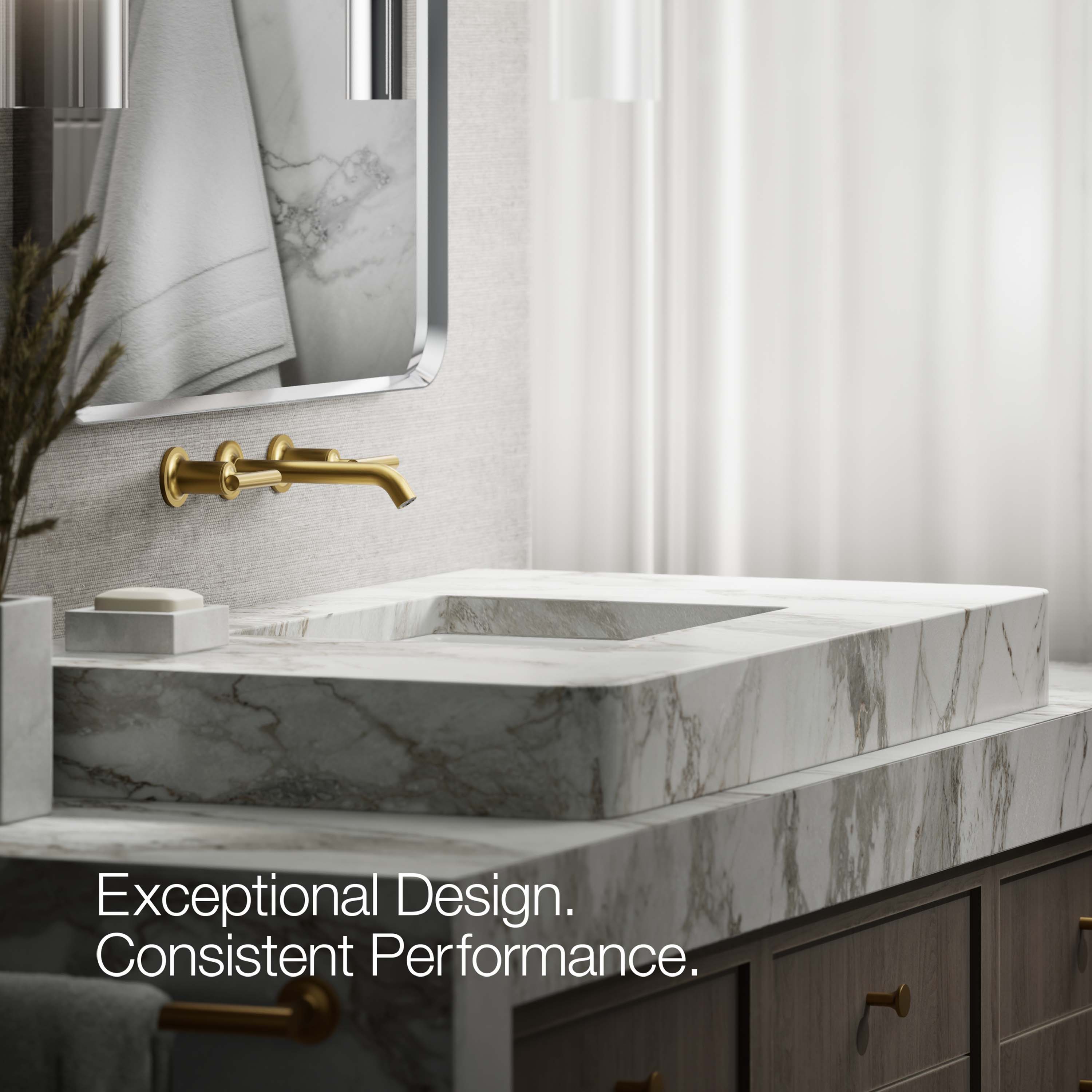 Purist Brushed Brass Wall-Mounted Bathroom Faucet