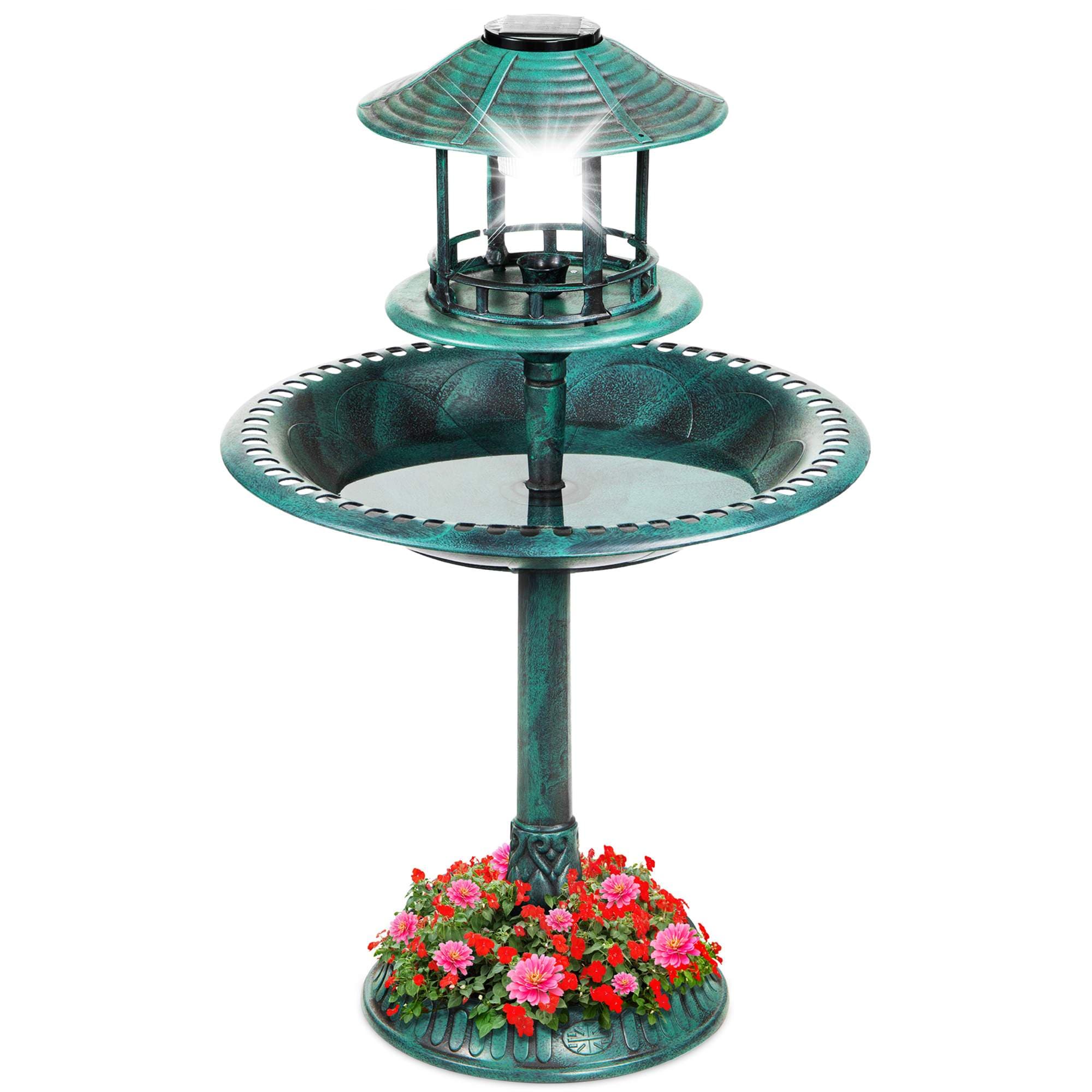 Best Choice Products Solar Outdoor Bird Bath Pedestal Fountain Garden Decoration w/ Fillable Planter Base - Green #SKY5950