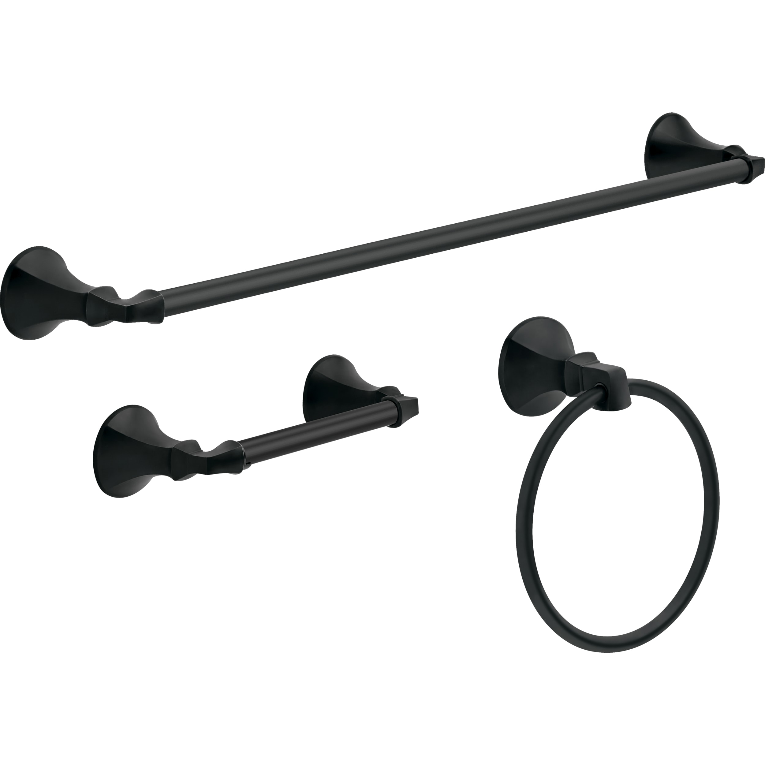 Delta Delta 3-Piece Matte Black Bathroom Set Towel Rack, Ring, Toilet Paper Holder | Ashlyn Bath Accessories