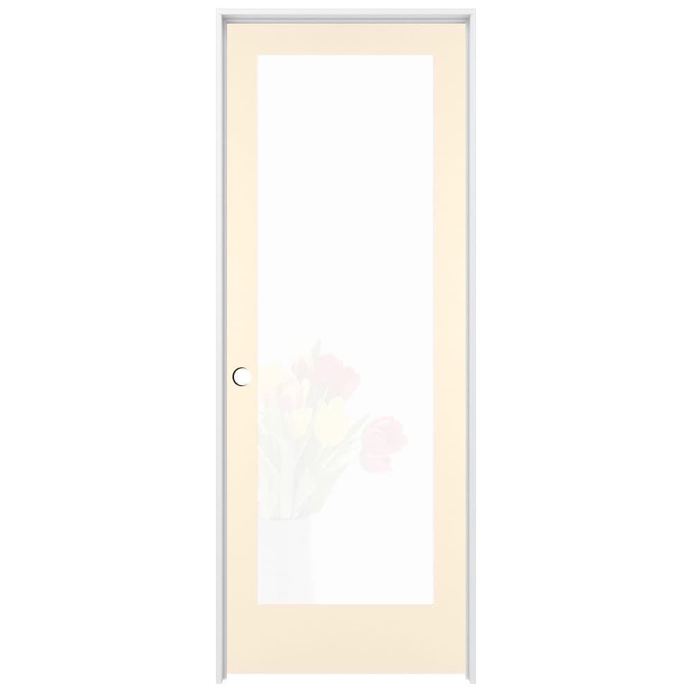 RELIABILT LO1369997 24-in x 80-in Cream-n-Sugar Solid core 1-panel Frosted glass Right hand Smooth Prefinished Pine Wood Flat Jamb Single Prehung Interior Door
