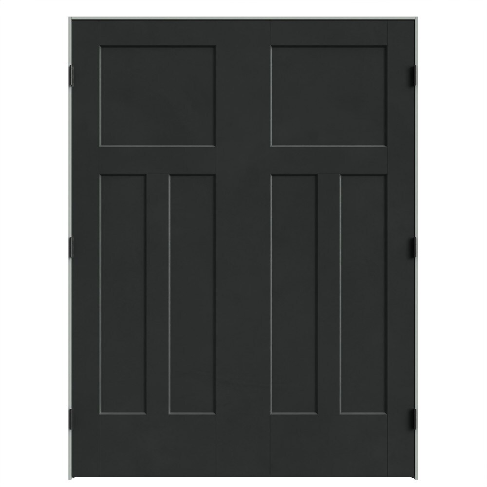 Masonite 641949 60-in x 80-in Midnight Black Solid core 3-panel square Bi-parting Smooth Prefinished Molded composite Flat Jamb Double Prehung Interior Door