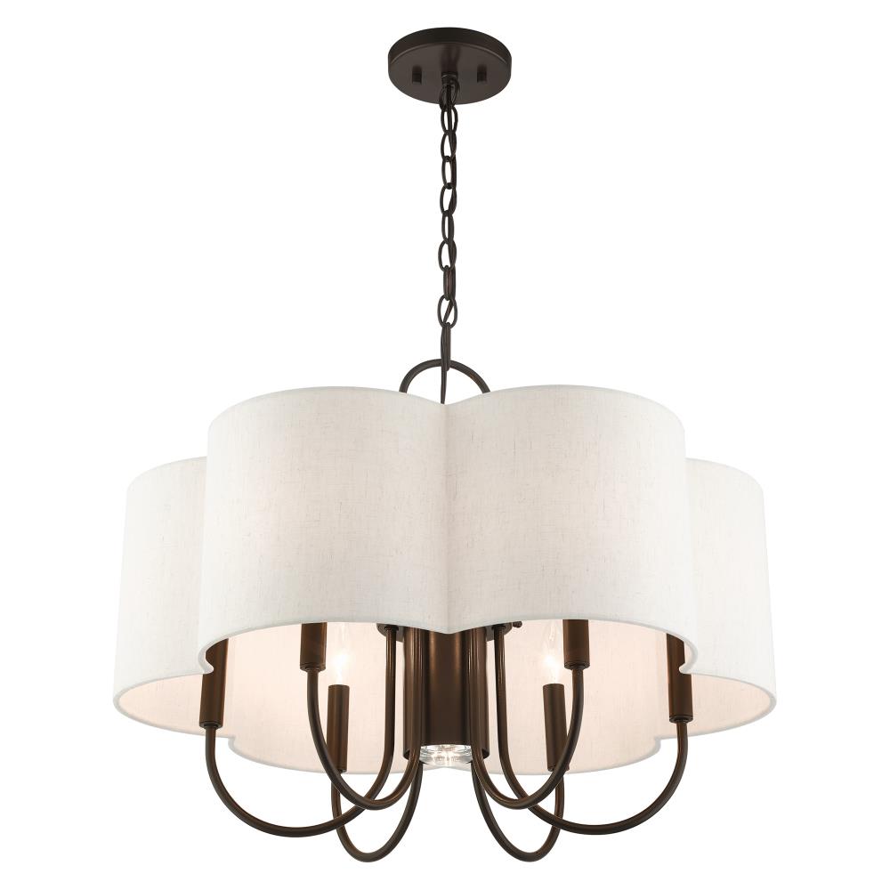 Elegant Solstice English Bronze 7-Light Chandelier with Oatmeal Shade