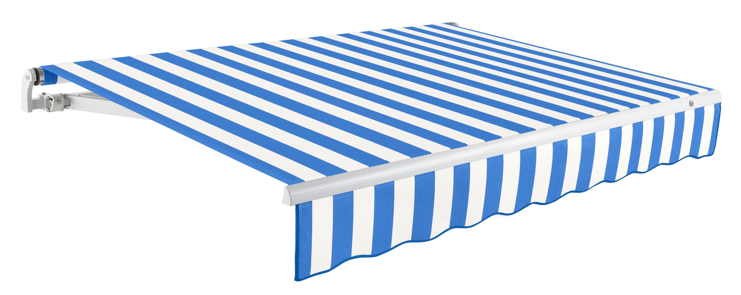 Awntech Maui Right Motor 120-in Wide x 96-in Projection x 10-in Height Fabric Bright Blue/White Stripe Striped Motorized Retractable Patio Awning
