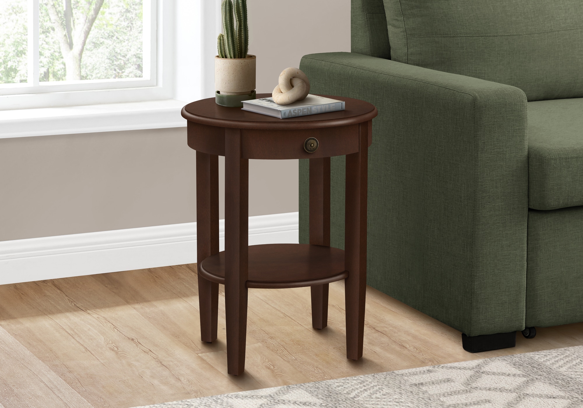 LOVMOR SF-Y-B2710P219482 Accent Table 2 Tier End Side Table Round Nightstand Bedroom Lamp Brown Veneer Transitional