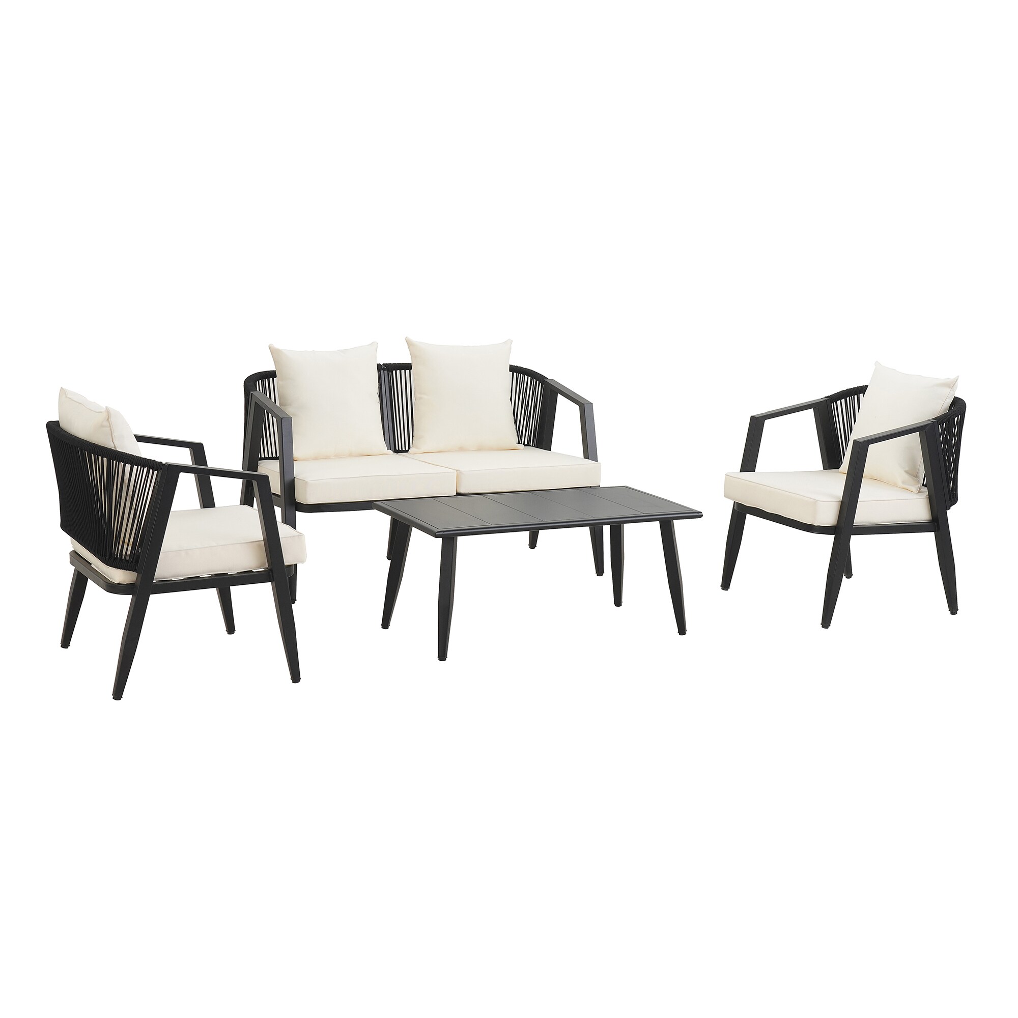 SINOFURN SYA010484BG 4 -Piece Patio Conversation Set with Beige Cushions