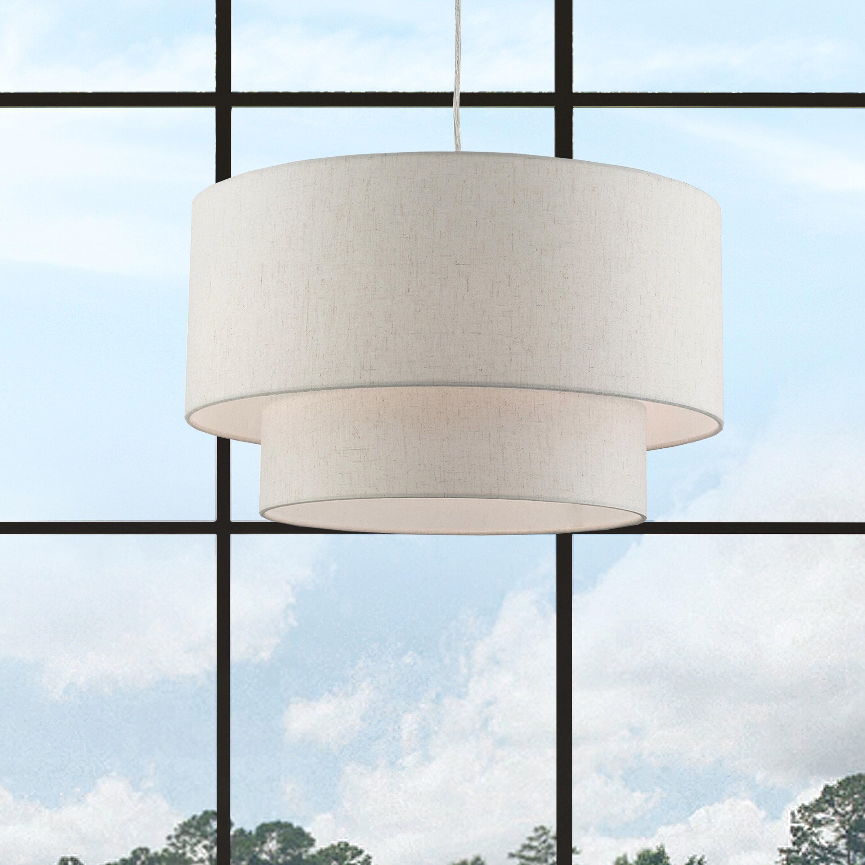 Contemporary Brushed Nickel 3-Light Indoor Drum Pendant