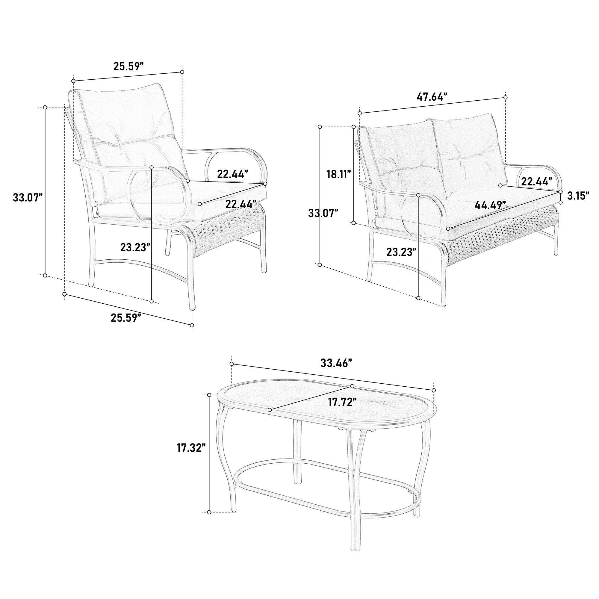 SINOFURN SYA020338GY Patio-Conversation-Sets - View #5
