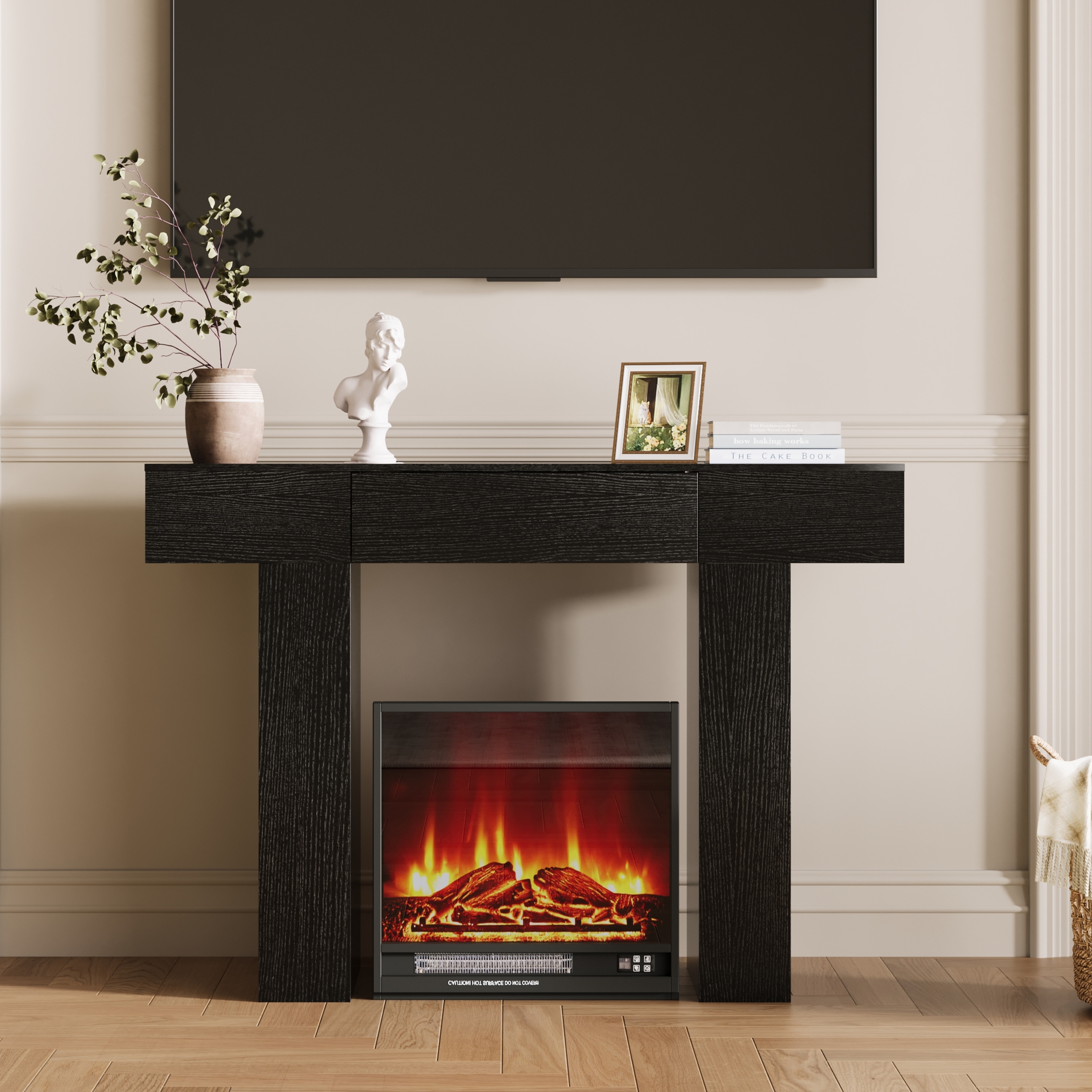 Garvee 47-Inch Black Narrow Console Table with Drawer - Farmhouse Entryway Sofa Table