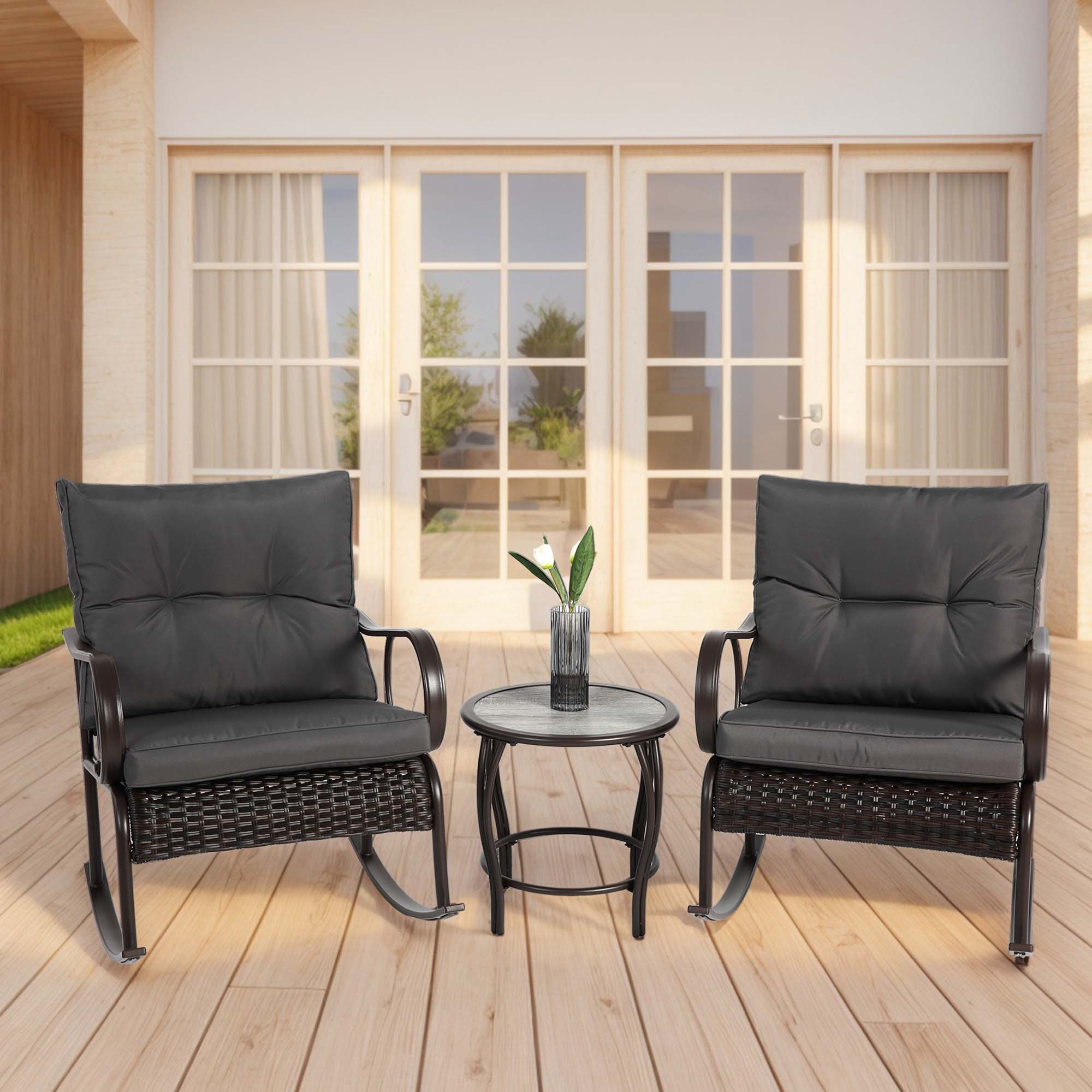 Fun Orange FUNHWCP27 3 -Piece Rattan Patio Conversation Set with Gray Cushions