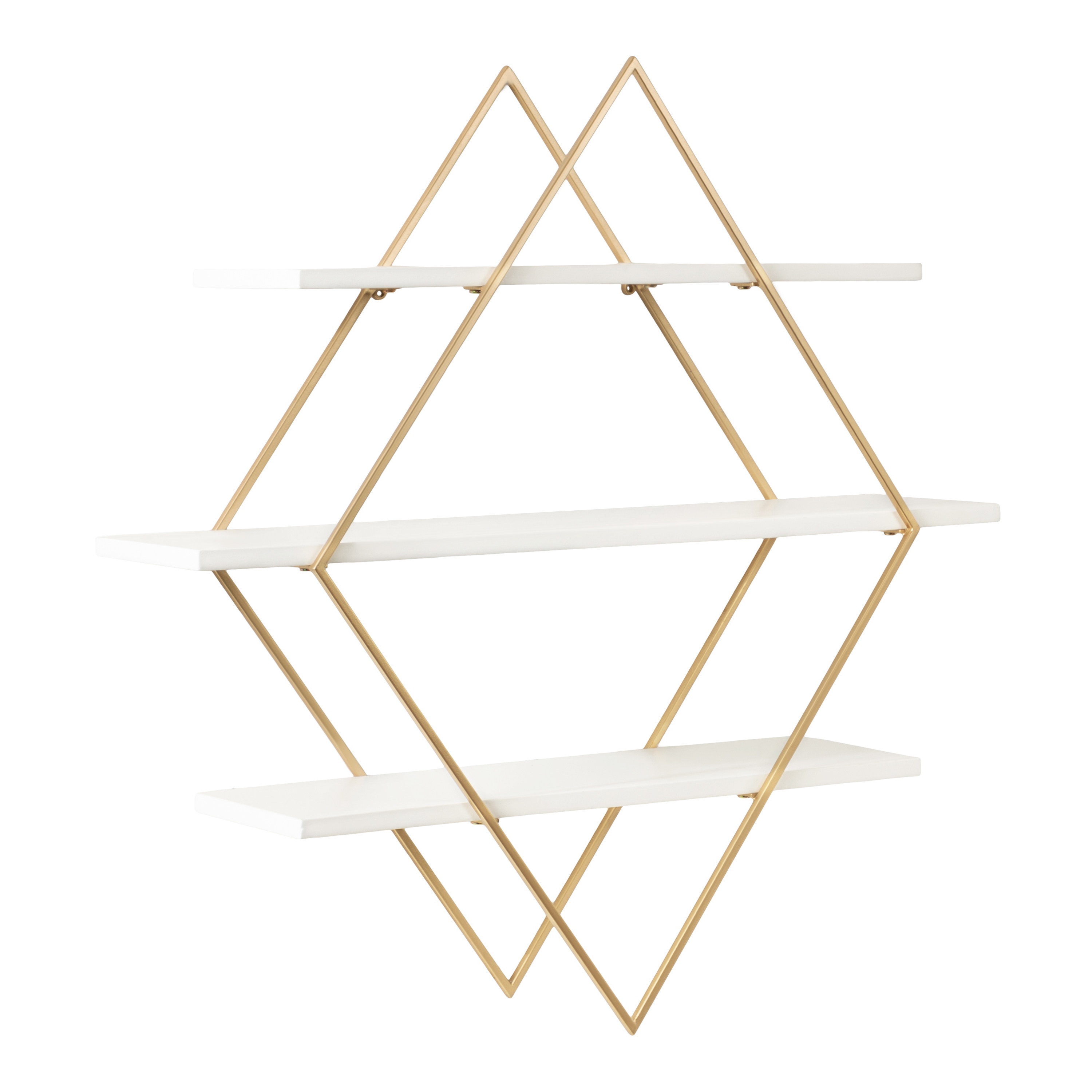 Kate and Laurel 227177 30.5-in L x 7.5-in D x 31-in H White/Gold MDF Rectangular Tiered shelf 3 Decorative Shelves
