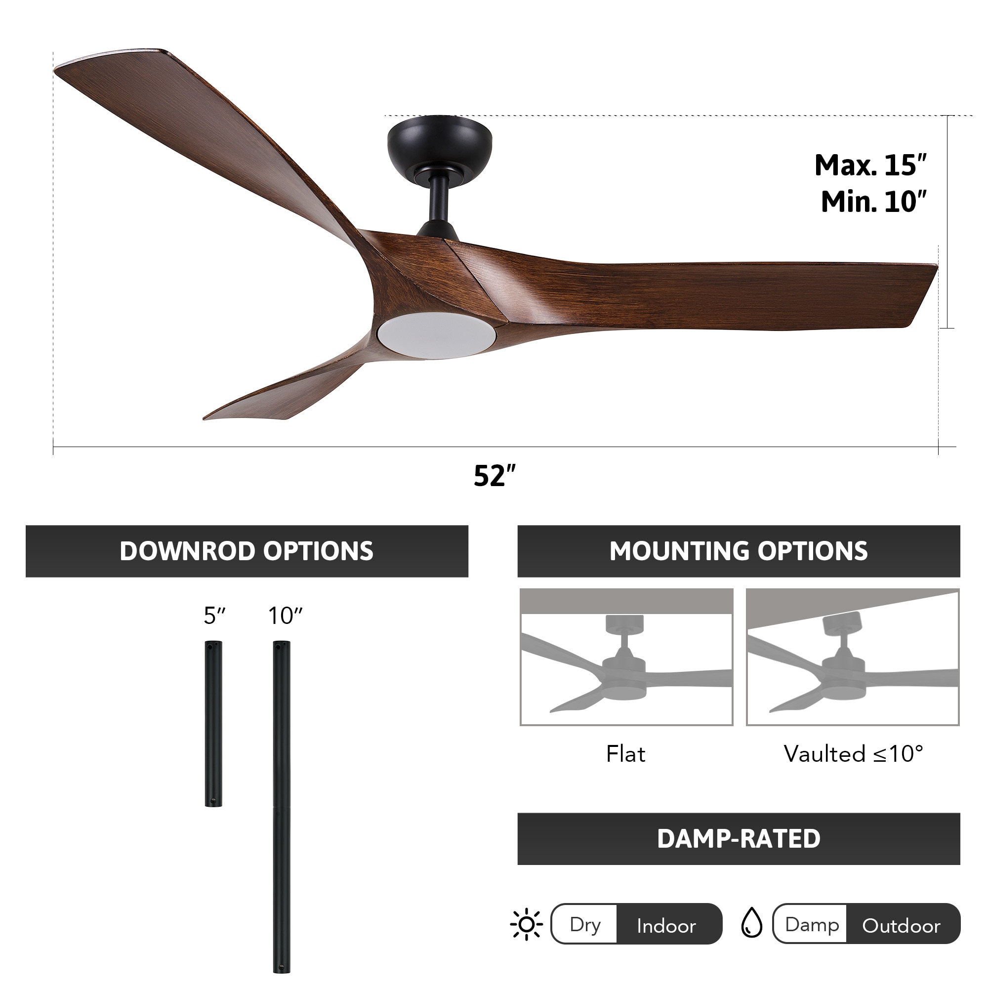 CO-Z 52-in Brown with Polished Blades Integrated LED Indoor Smart ...