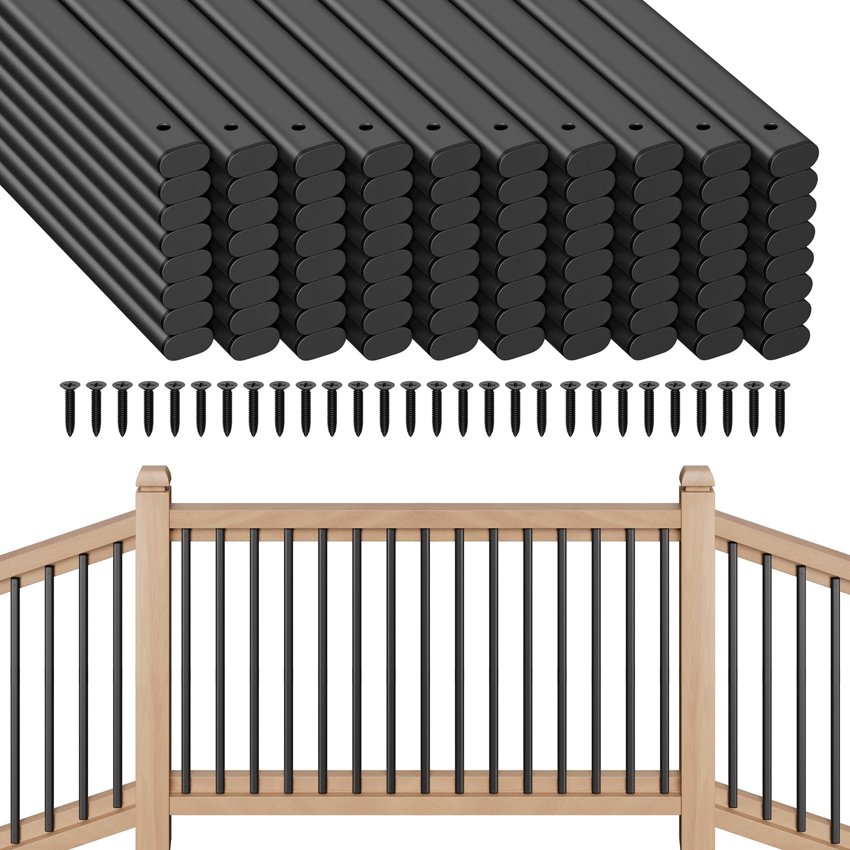 Phewnyzo  80 Pack Deck Balusters 32 inch Staircase Baluster for Deck Systems Black Hollow Metal Spindles for Stair Railing and Porch Railing