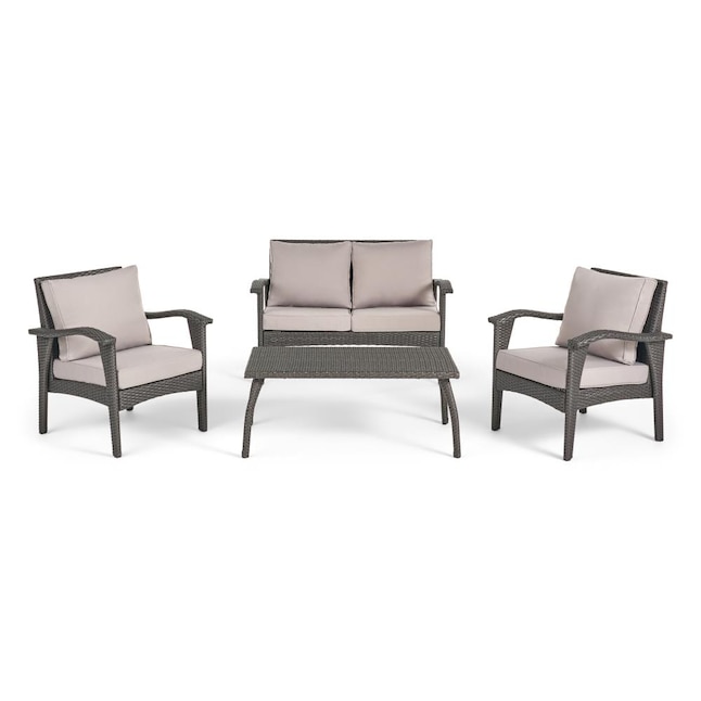 Best Ing Home Decor Honolulu 4 Piece Rattan Patio Conversation Set With Off White Cushions In The Sets Department At Lowes Com