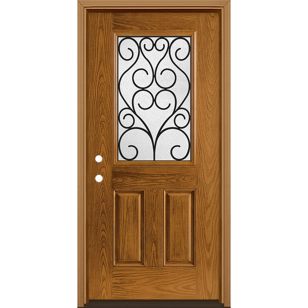 Masonite 3420688 Iron Springs 36-in x 80-in x 4-9/16-in Fiberglass Half lite Right-hand inswing Oakcrest Stained Prehung Front Door with Brickmould Insulating core