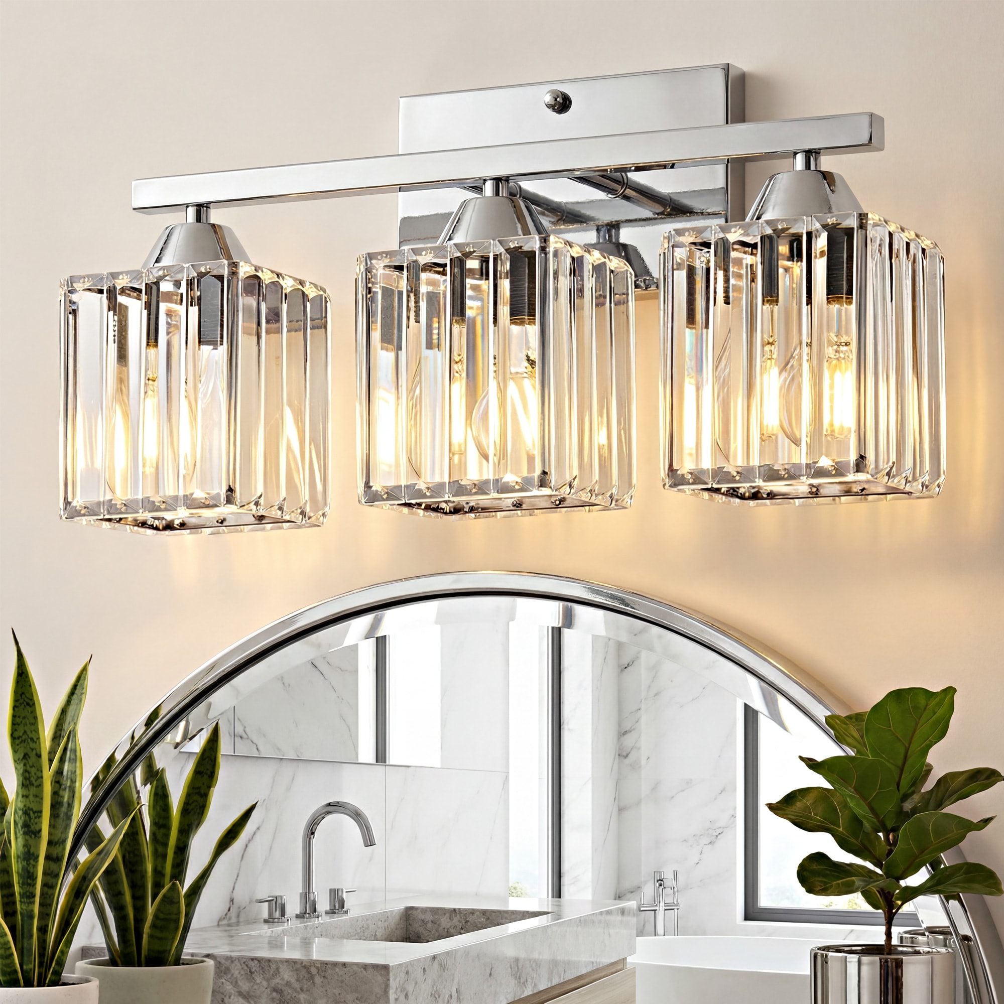 Lanmate  16.9-in 3 Light Modern Chrome Bathroom Vanity Light with Crystal Glass Shade