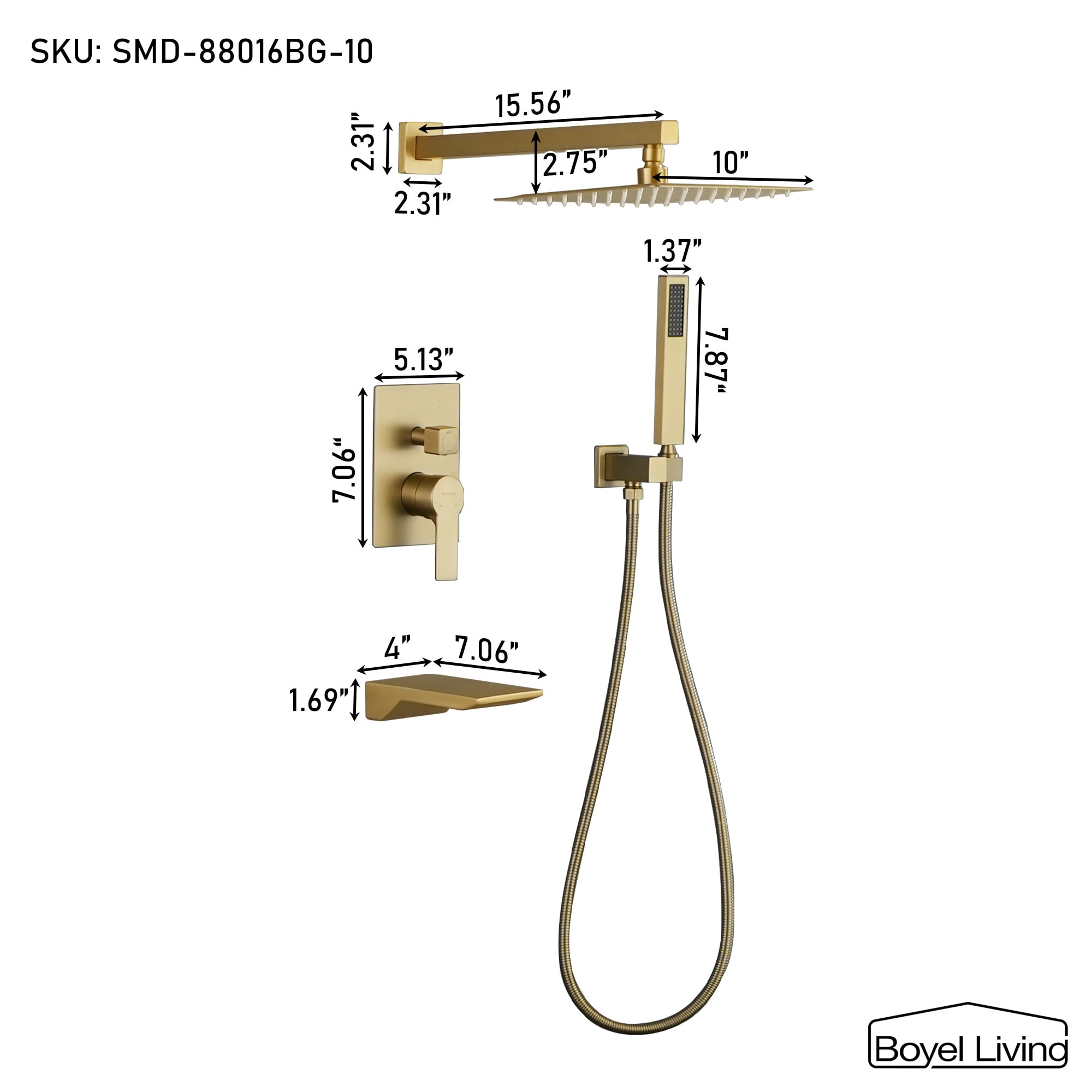 Clihome CSMD-BS880-16BG10 Showerhead-Bar-Panels - View #2