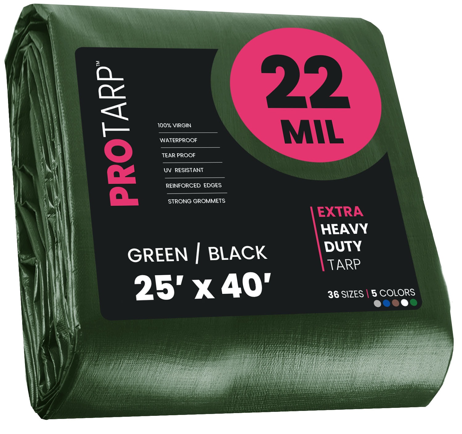 PROTARP PT-203-25X40 25-ft x 40-ft Green Waterproof Commercial Polyethylene 22-Mils Tarp