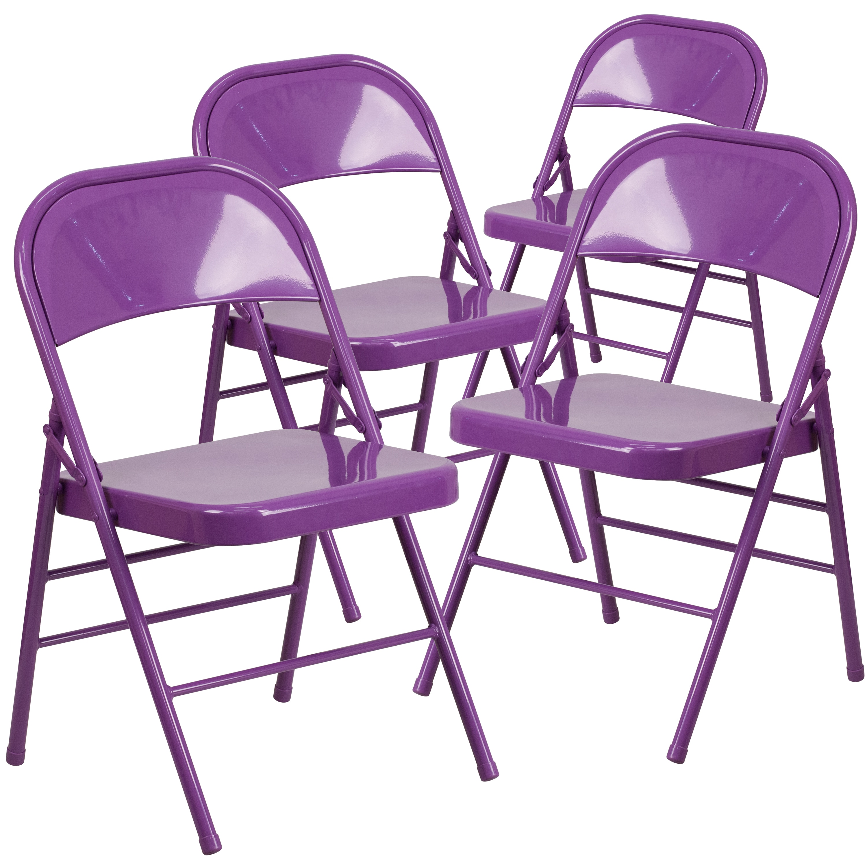 Emma + Oliver - 4 Pack Colorful Impulsive Purple Triple Braced Metal Folding Chair