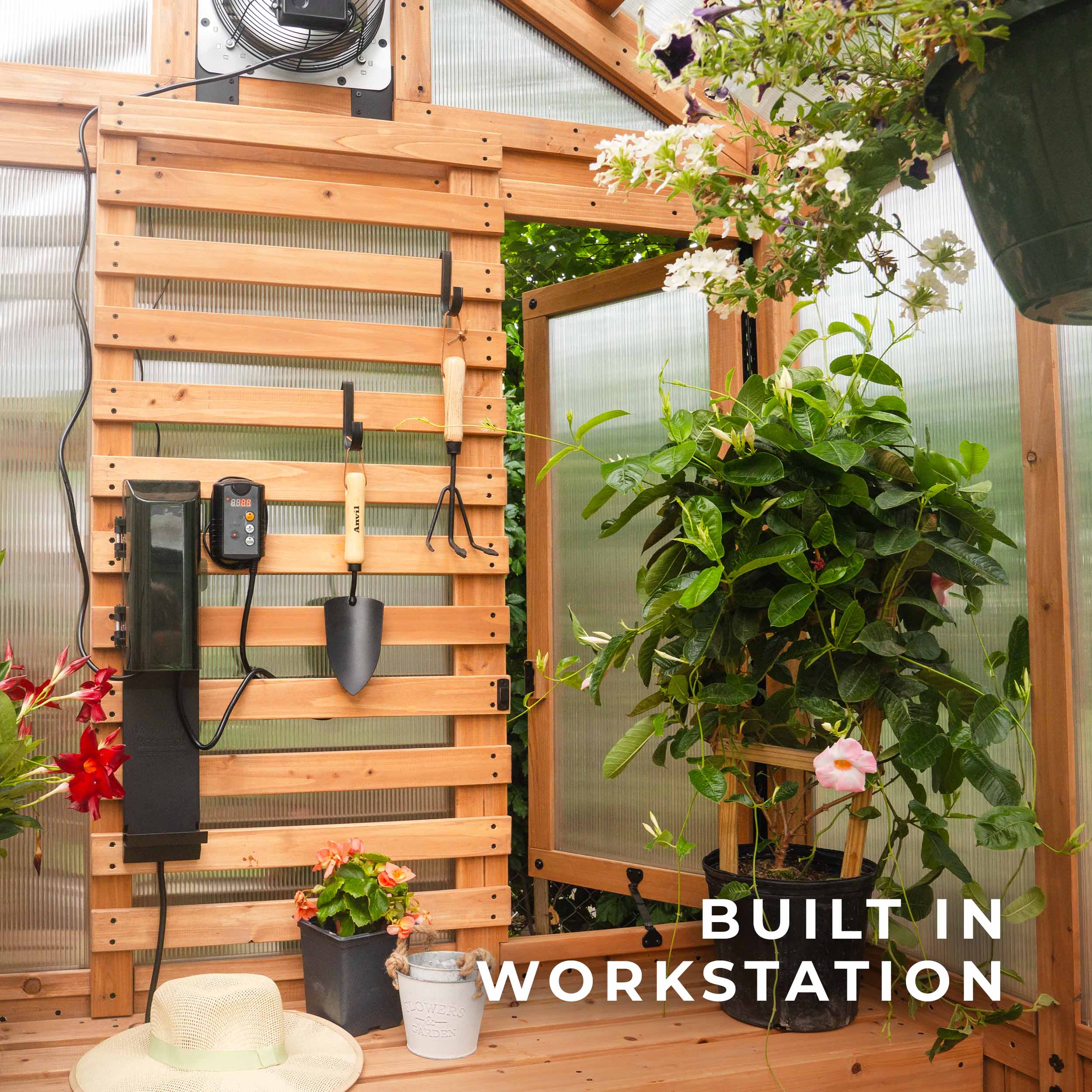 Bellerose Cedar Wood and Polycarbonate Walk-In Greenhouse with Pergola