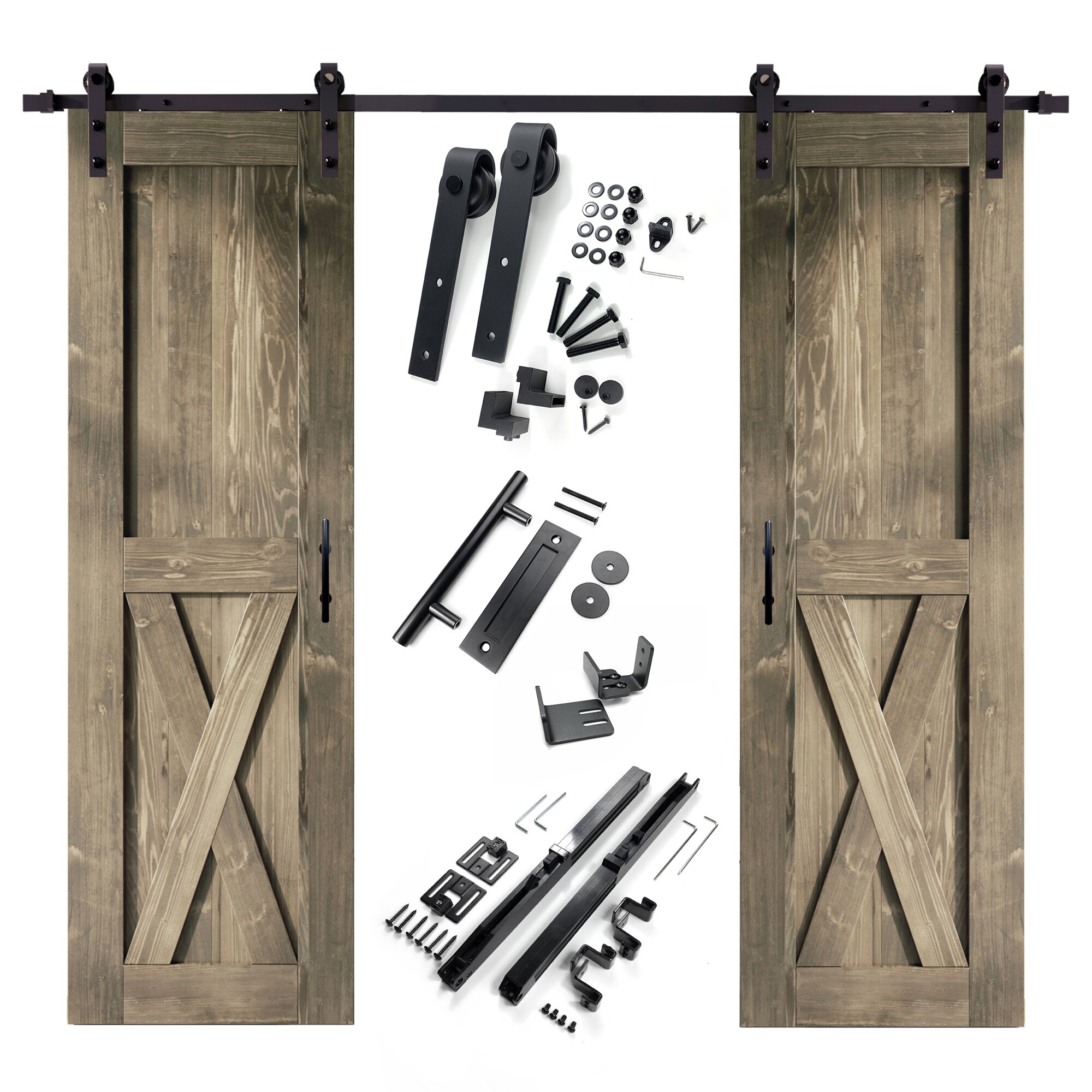 HOMACER 24-in x 96-in Classic Gray X-frame Pine Wood Double Barn Door  (Hardware Included) in the Barn Doors department at