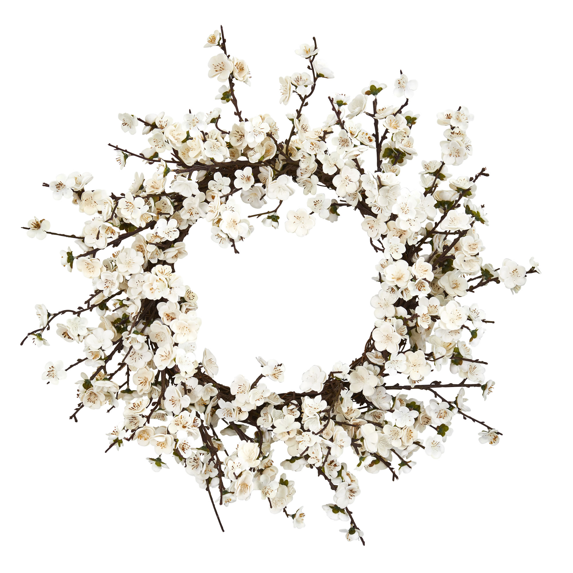 Nearly Natural 4191 24-Inches White Indoor Wall Plum Blossom Artificial wreath