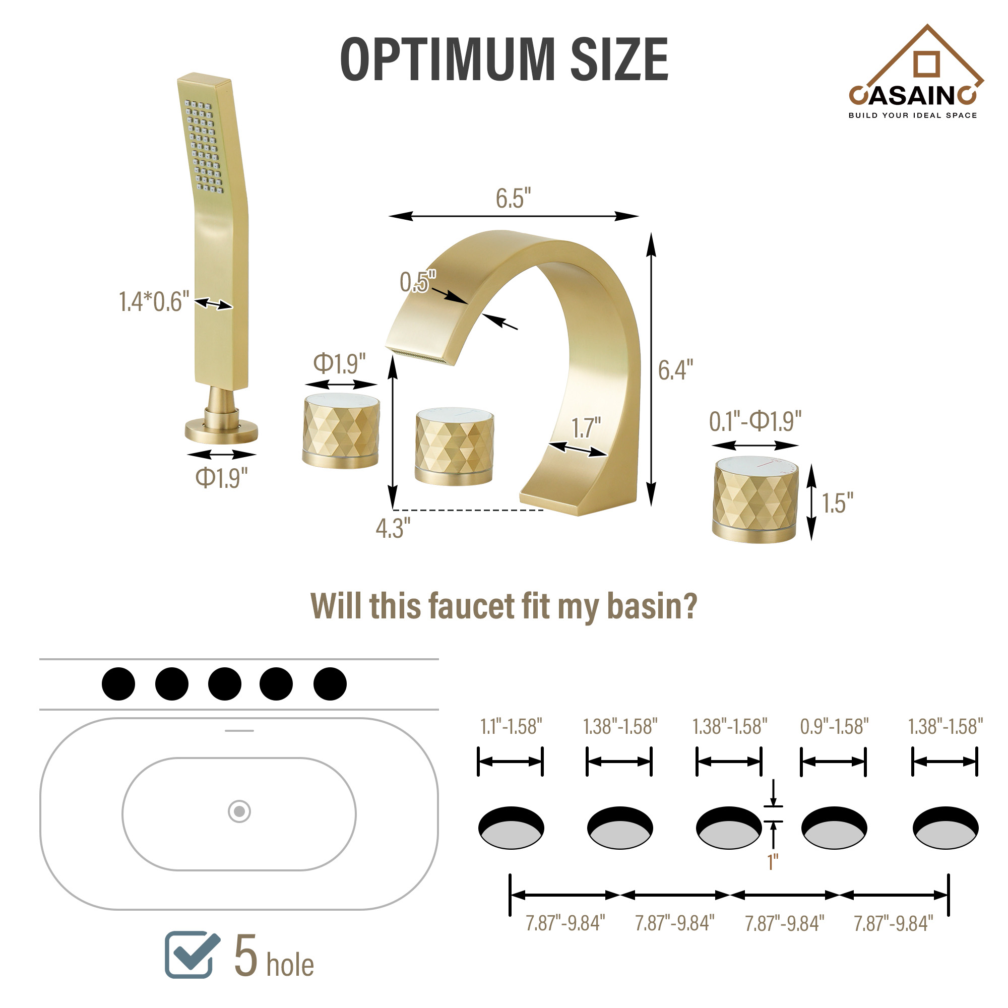CASAINC TC11-TG Roman-Tub-Faucets - View #6